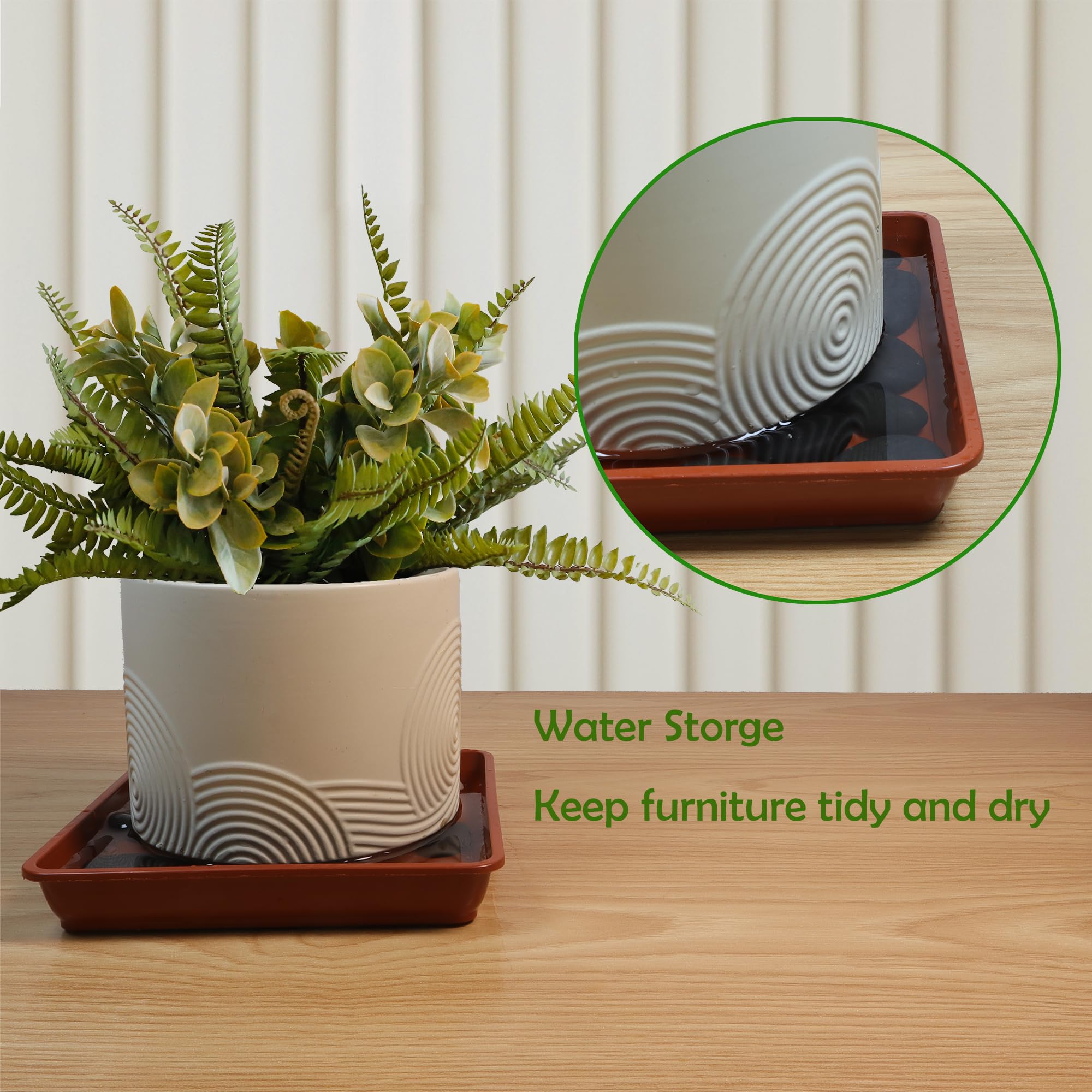 5 Pack 7 Inch Square Plant Saucers - Durable Plastic Plant Trays for 6 Inch Pots Indoor & Outdoor Use - Water Catchment Drip Trays for Potted Plants, Flower Pots & Planters (Gray, 5 Pieces) - Perfect for Balcony Gardening, Greenhouses & Home Decor