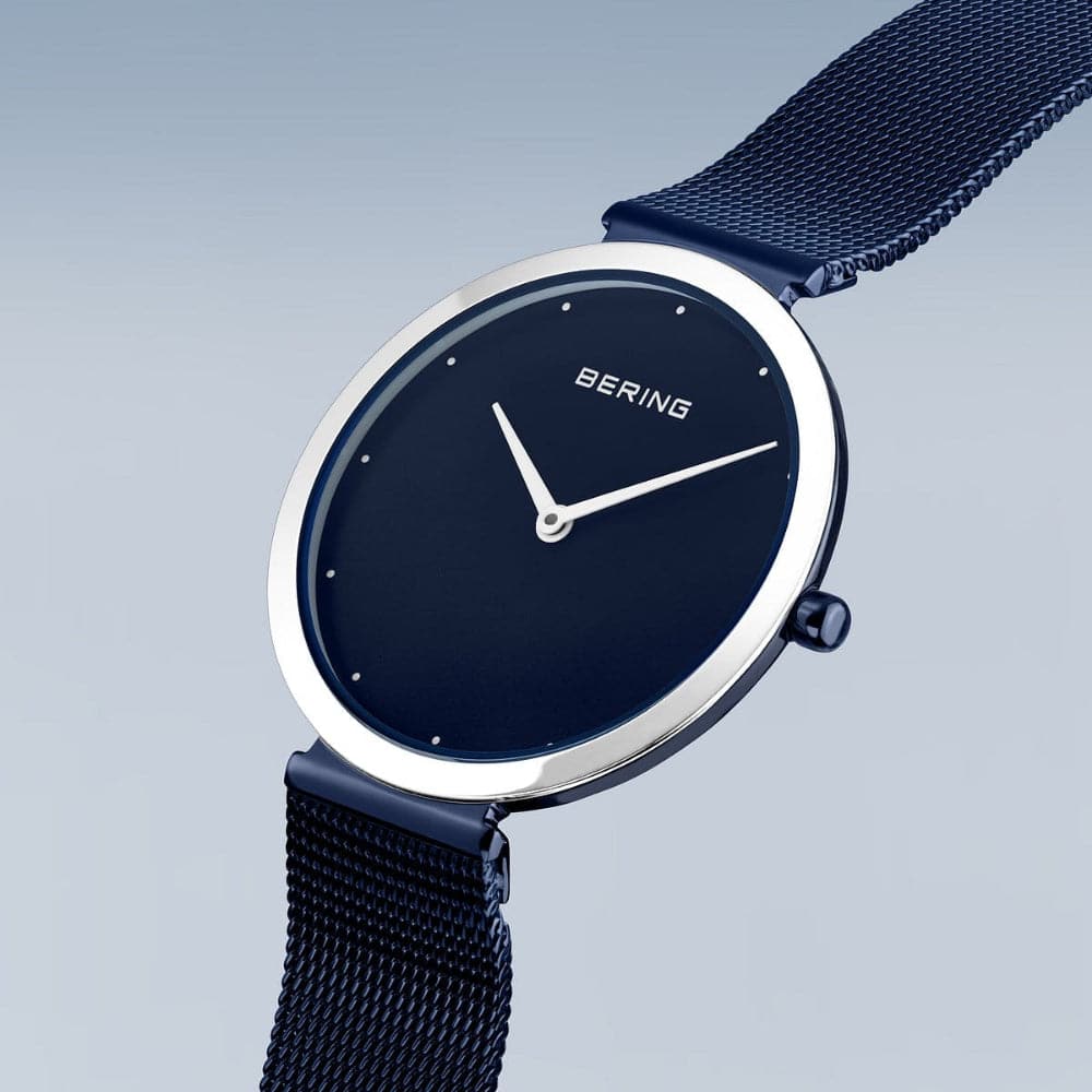 Bering Classic Blue Dial Women's Watch with Milanese Strap 18132-397 | Elegant Dress Watch for Business, Party & Everyday Wear