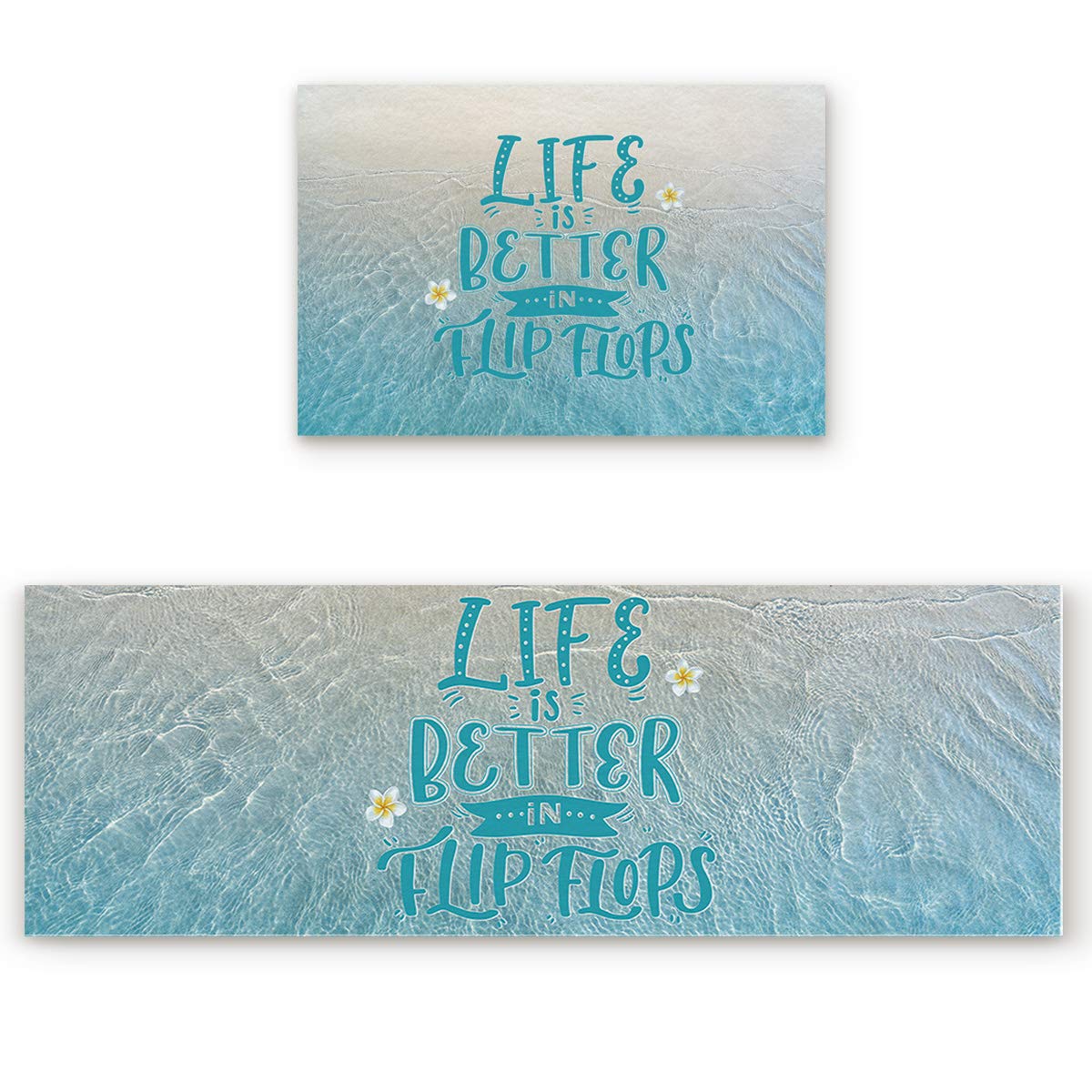 Victories Non-Slip 2-Piece Kitchen Rug Pad Set - Cushioned Doormat with Frangipani Beach Design, Perfect for Kitchen, Living Room & Bedroom - Ideal for Home Decor, Beach House Style & High-Traffic Areas