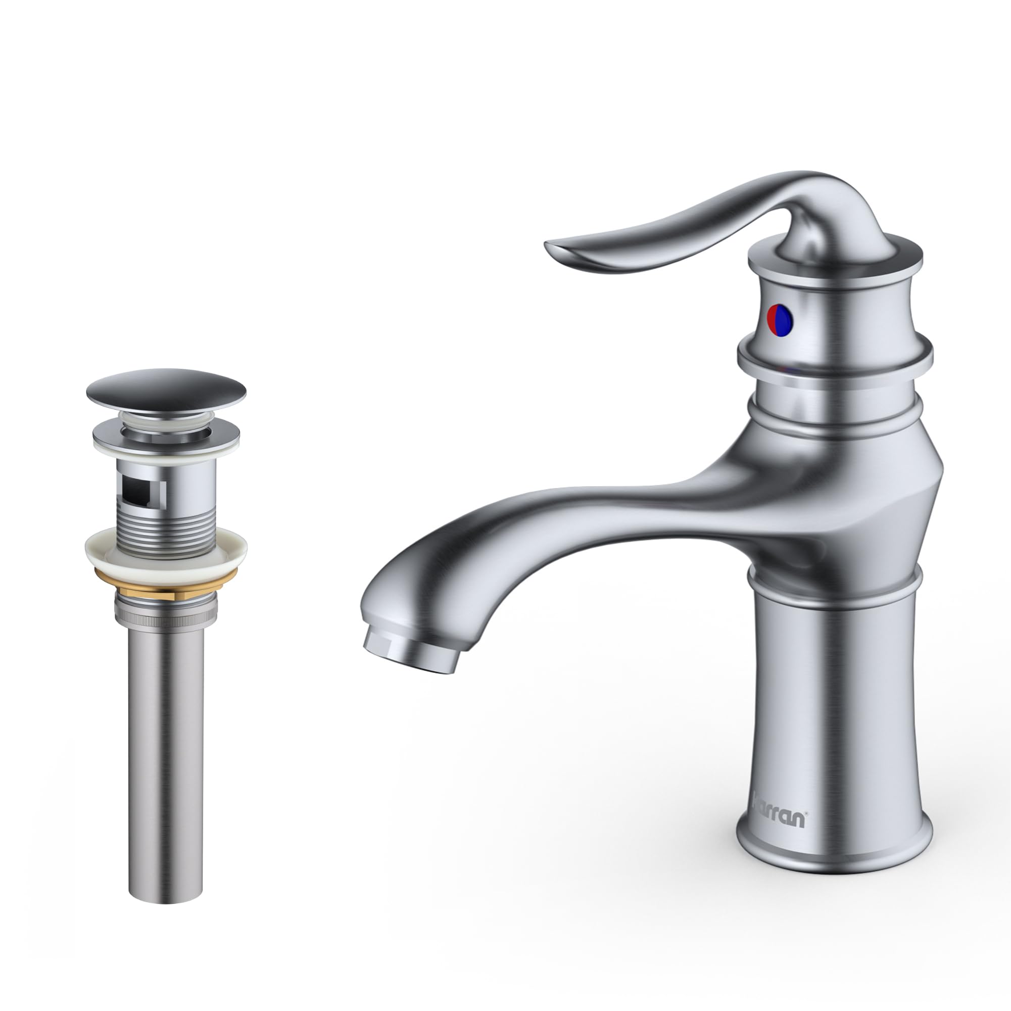 Karran KBF430 Stainless Steel Single Hole Bathroom Sink Faucet with Pop-Up Drain - Modern Single Handle Basin Tap for Bathroom Vanity, Powder Room & Guest Bath Installation