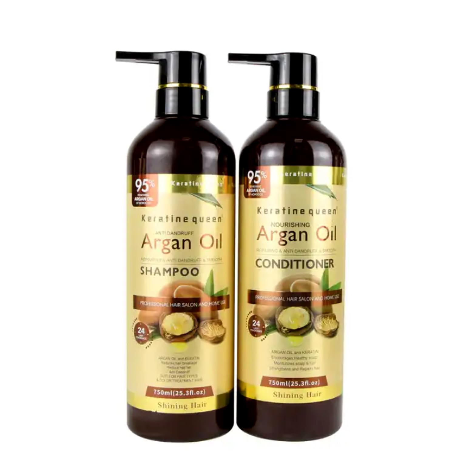 KeratinQueen Argan Oil Shampoo and Conditioner Set for Damaged Hair - Sulfate Free, Moisturizing & Repairing Hair Care Kit with Keratin & Vitamin E - Perfect for Dry, Frizzy Hair at Home or Salon Use