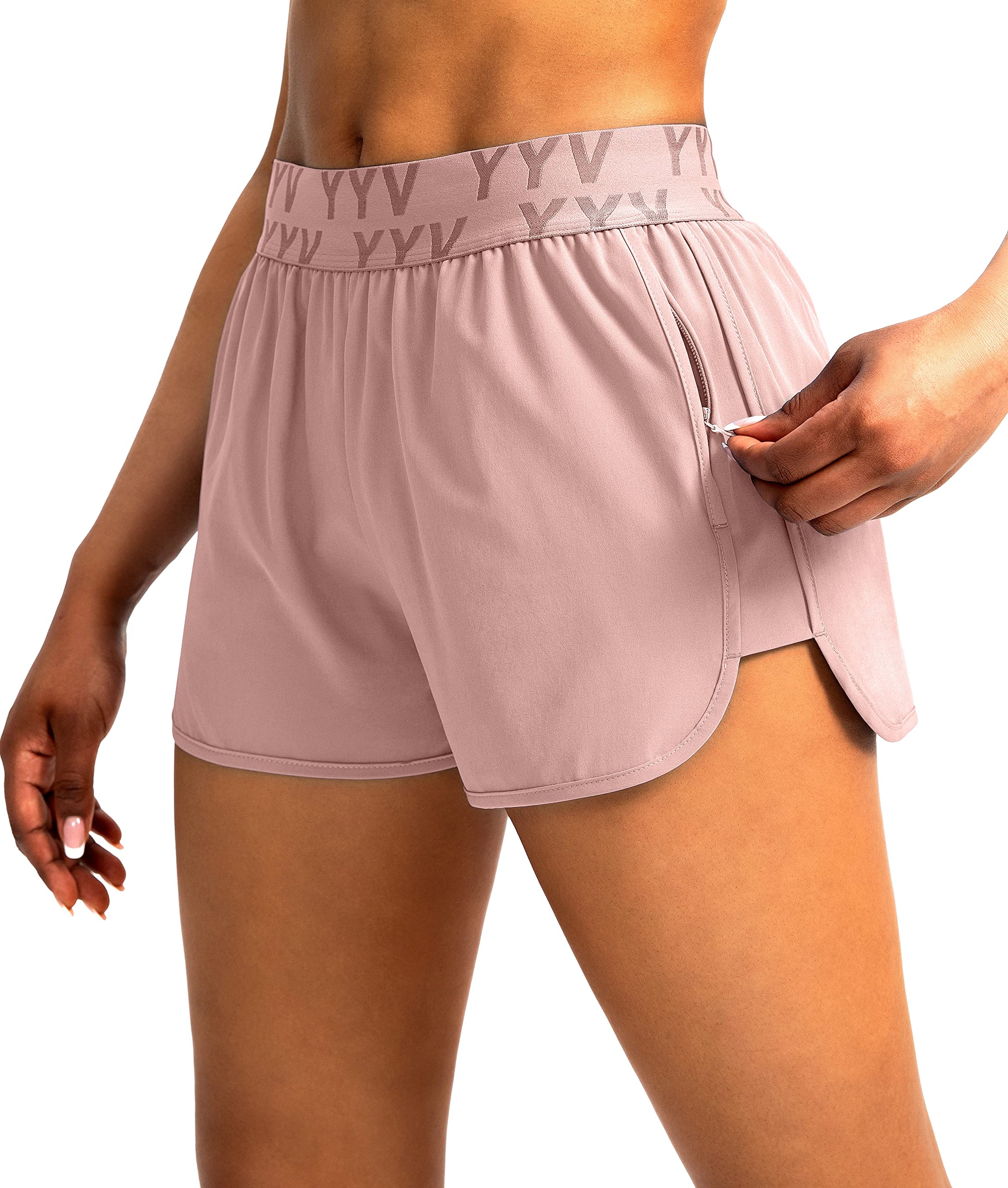 YYV Women's Running Shorts with Zipper Pockets - Quick-Dry, Elastic Waistband Athletic Gym Shorts with Liner - Perfect for Jogging, Workouts & Outdoor Activities