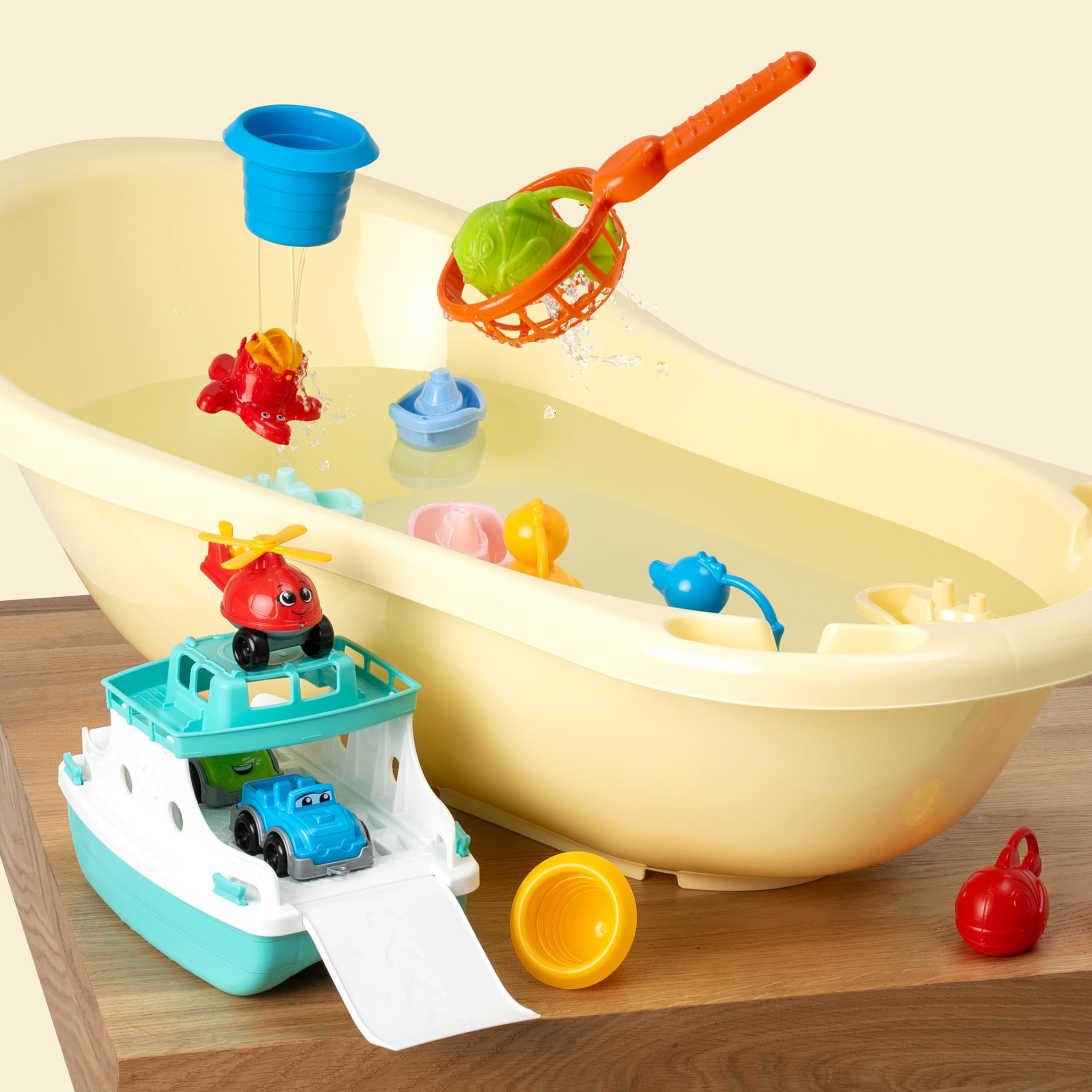 **Ferry Boat Toys Set with Helicopter & 2 Cars | Toddler Bath Toys for Boys & Girls | Stacking Cups & Water Play Boats | Fun Learning & Sensory Play for Bathtime & Pool**