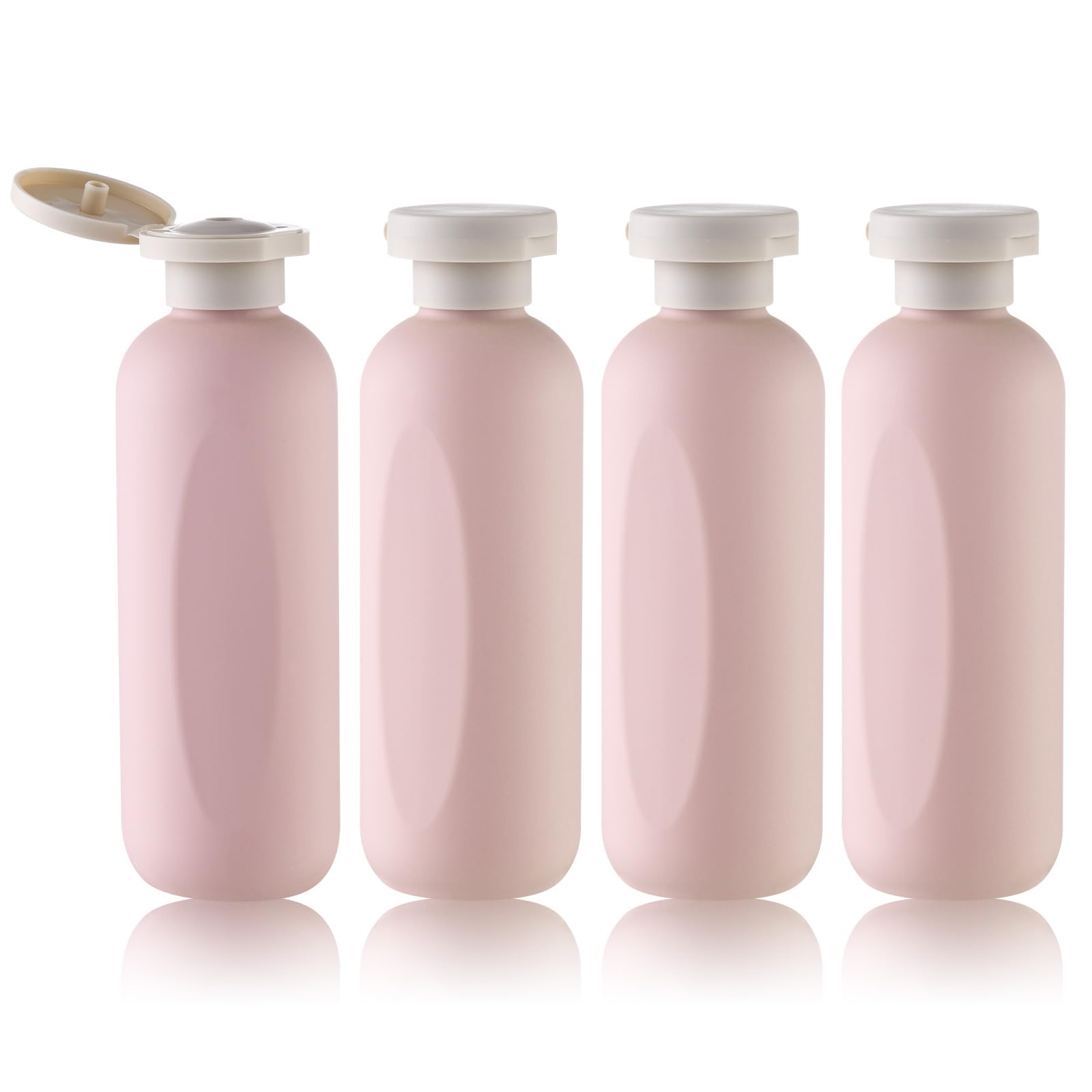 6.7oz (200ml) Empty Travel Shampoo Bottles with Flip Cap - 4 Pack Pink Plastic Squeeze Containers for Lotion, Toiletries & Cosmetics | Perfect for Camping, Gym, Air Travel & Home Use