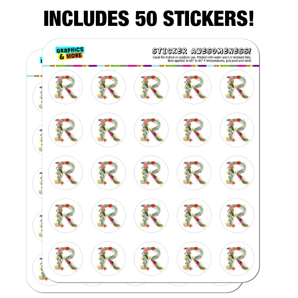 Floral Monogram Letter R Stickers for Planners, Calendars & Scrapbooking - Perfect for DIY Crafts, Bullet Journals, and Stationery Decoration