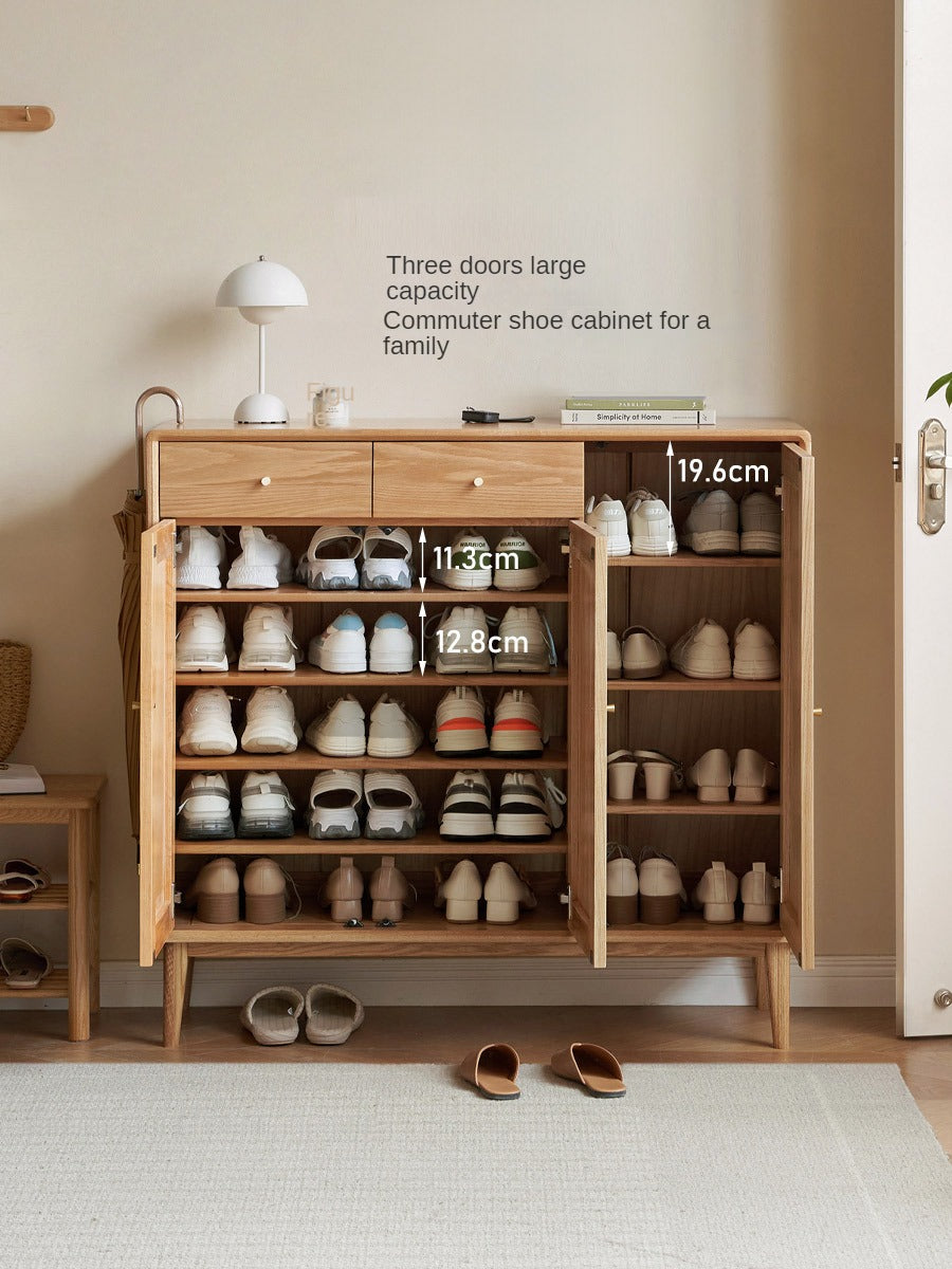 **Solid Oak Wood Shoe Storage Cabinet - Organize Shoes, Boots & Accessories | Perfect for Entryway, Bedroom & Closet Organization**