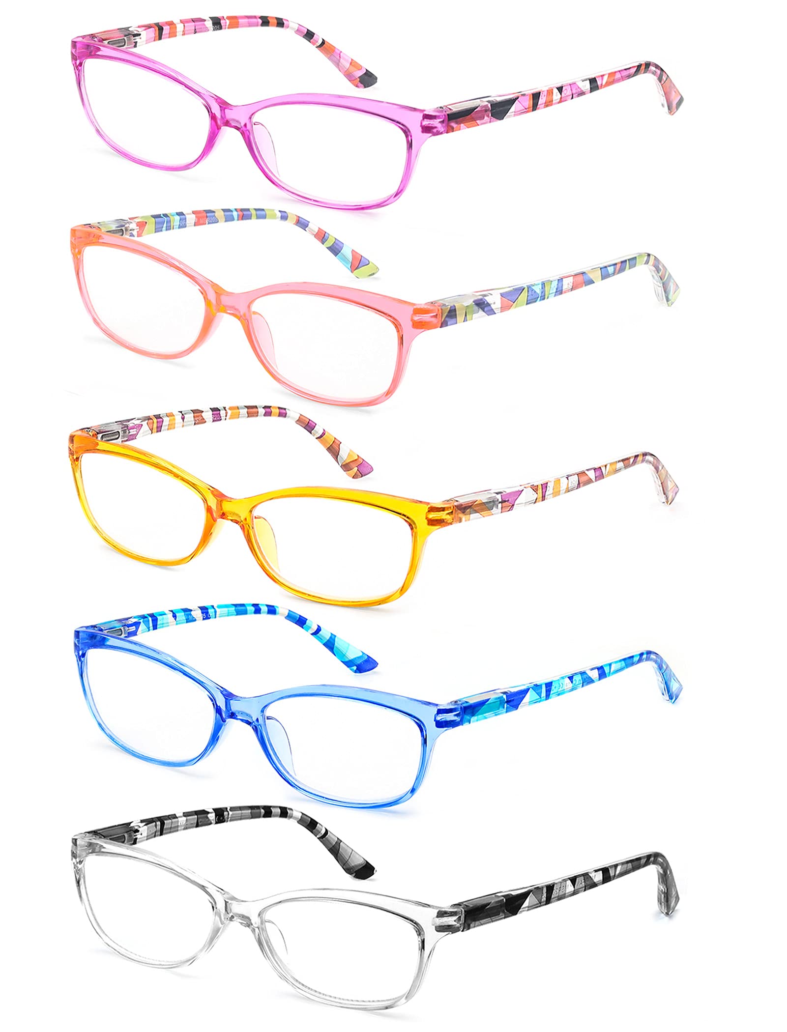 Fashionable +2.50 Reading Glasses for Women - 5 Pack Colorful Lightweight Readers with Comfortable Fit - Perfect for Reading, Crafts & Computer Work