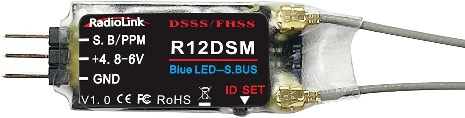 Radiolink R12DSM 2.4GHz 12-Channel Micro RC Receiver with SBUS/PPM - Long Range Control for FPV Racing Drones, Quadcopters, Helicopters - Perfect for Drone Racing, Aerial Photography, and RC Hobbyists
