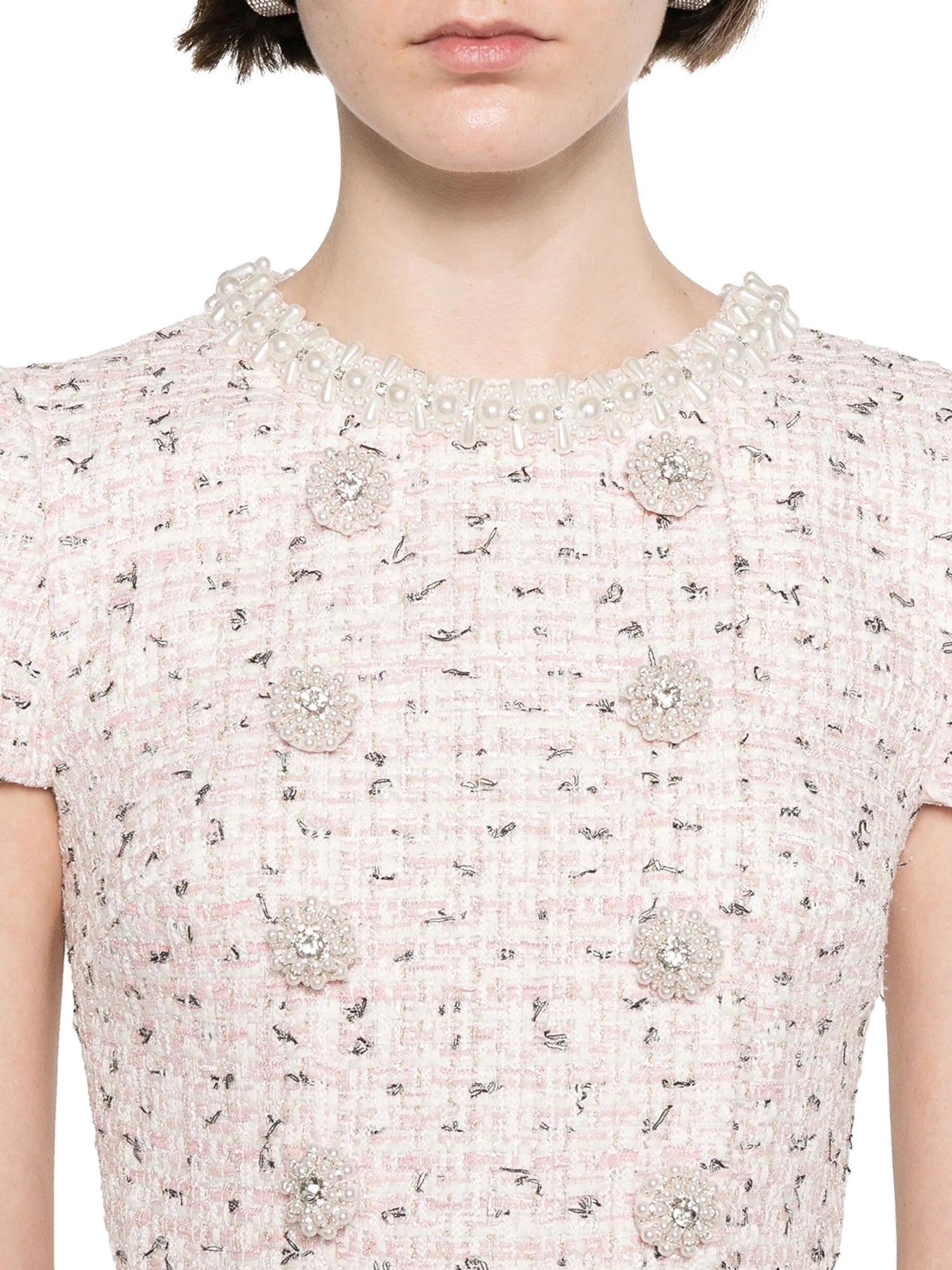 Elegant Pink Boucle Pearl Mini Dress for Women - Perfect for Parties, Weddings & Special Occasions