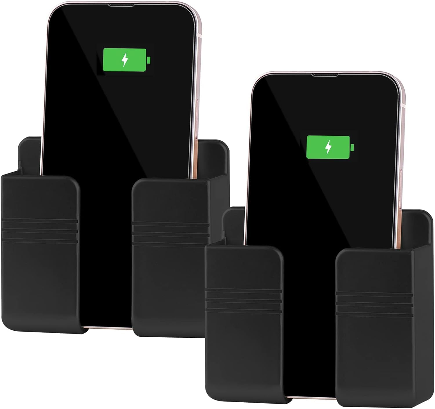 2-Pack Black Wall Mount Phone Holder - Universal Self-Adhesive Stand for iPhone & Android Smartphones - Perfect for Kitchen, Bathroom, Car Dashboard & Office Use