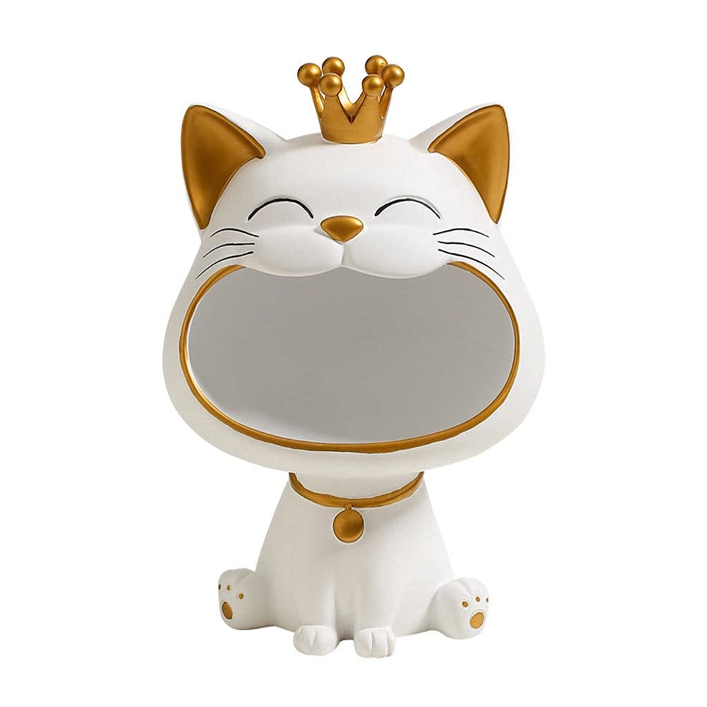 Lucky Cat Shaped Storage Tray - White Ceramic Desktop Organizer for Keys, Jewelry & Small Items | Home Office Decor, Feng Shui Good Luck Charm for Living Room, Bedroom or Entryway