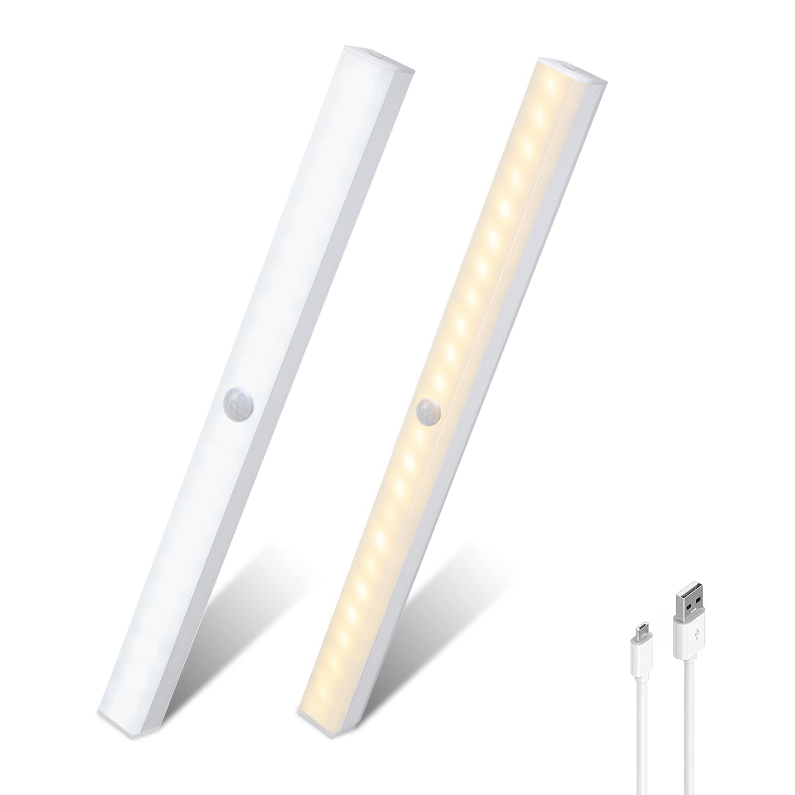 Wireless USB Rechargeable LED Closet Lights with Motion Sensor - 2 Pack Under Cabinet Lighting for Kitchen, Wardrobe & Cupboard | Battery Powered Night Light for Safety & Convenience