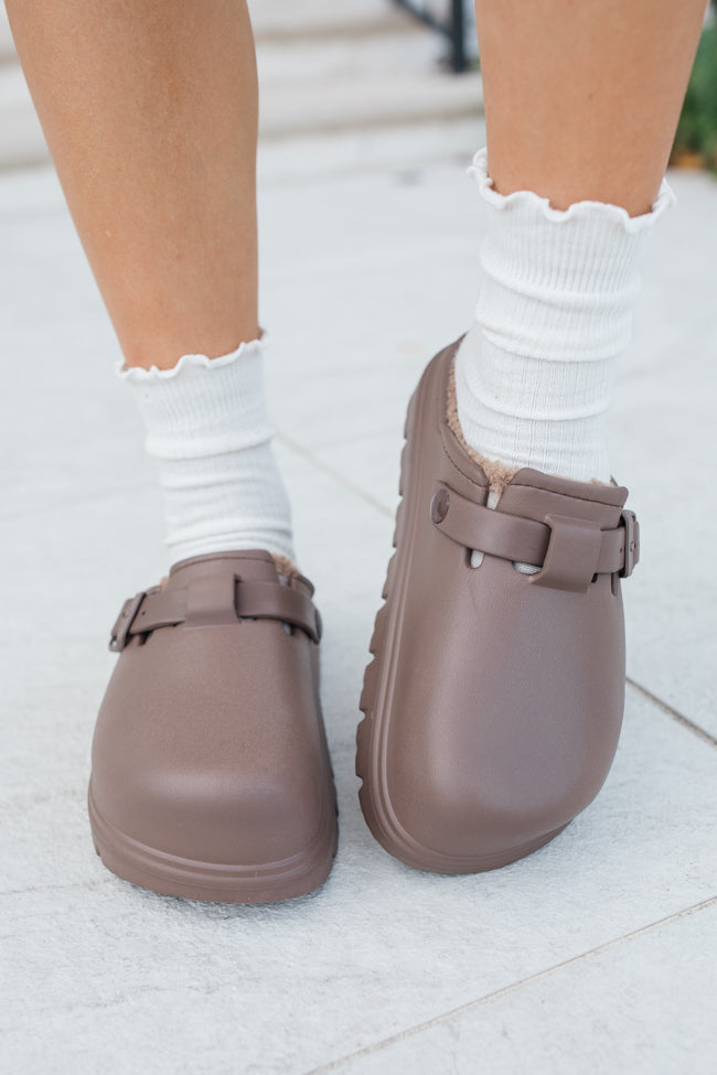 Palmer Chocolate Brown Rubber Sherpa Lined Slip-On Clogs - Cozy Indoor/Outdoor House Shoes for Women & Men - Perfect for Winter, Home, Garden & Quick Errands