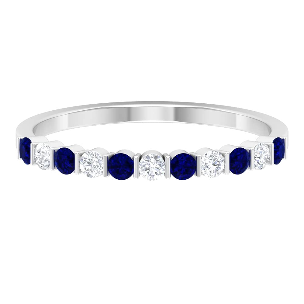 0.50 CT Blue Sapphire and Diamond Semi Eternity Ring in 14K Solid Gold | Elegant Bar Set Half Eternity Ring for Women | Perfect for Anniversaries, Engagements & Special Occasions