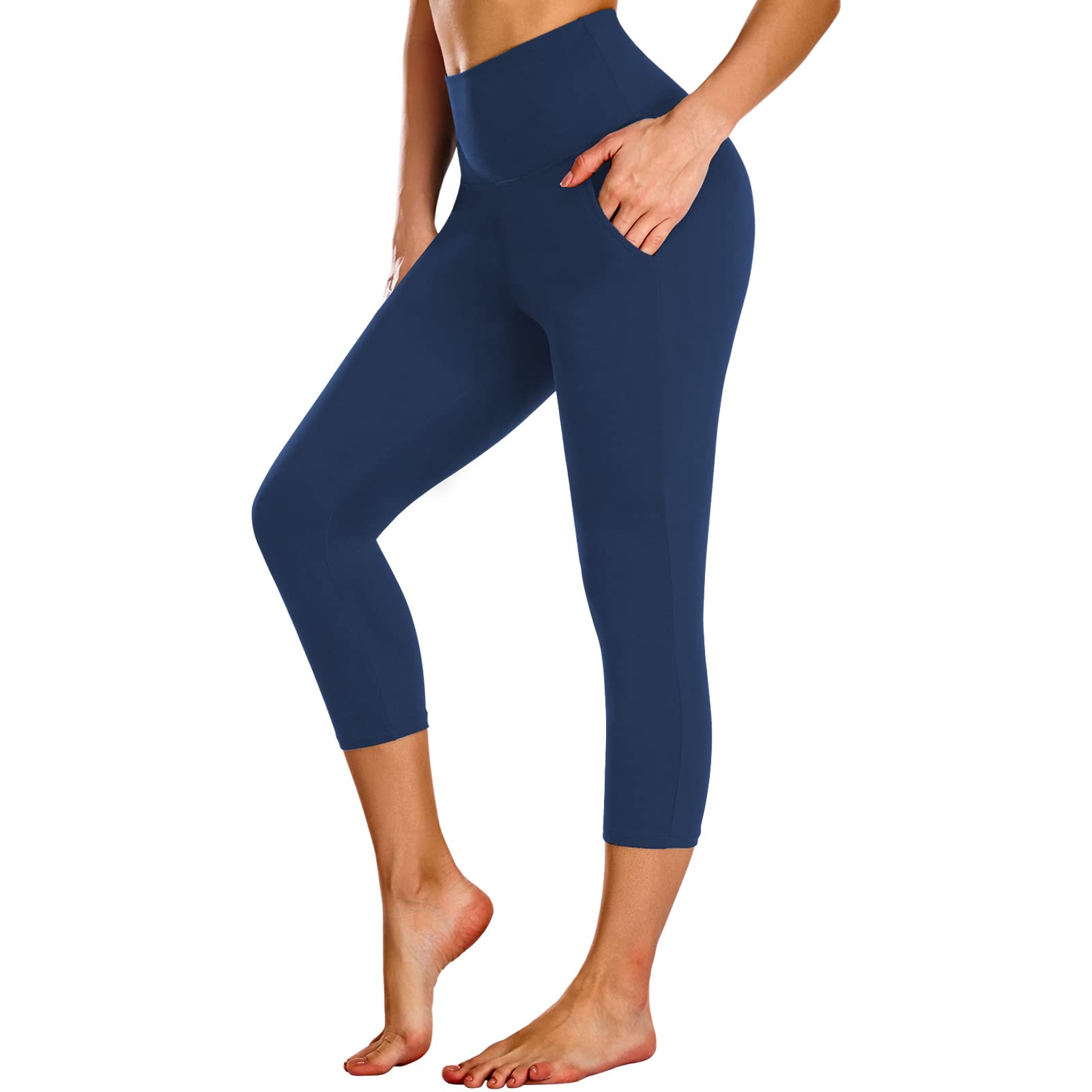 NEW YOUNG Women's High Waisted Capri Leggings with Pockets - Tummy Control Workout Yoga Pants for Running, Gym & Lounge Wear
