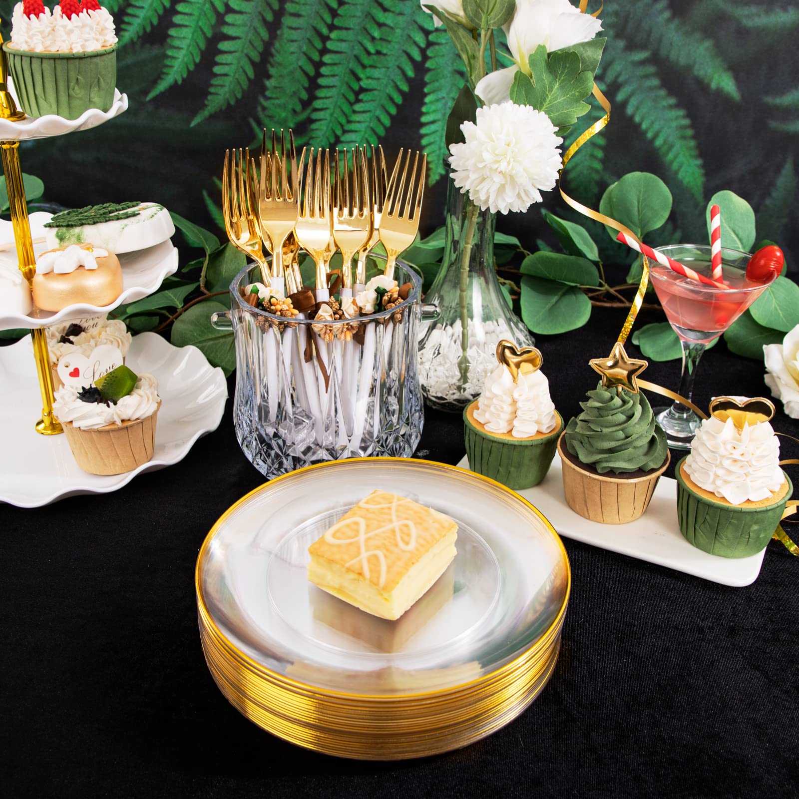 96-Piece Gold Plastic Dessert Plates Set - 48 Disposable 7.5