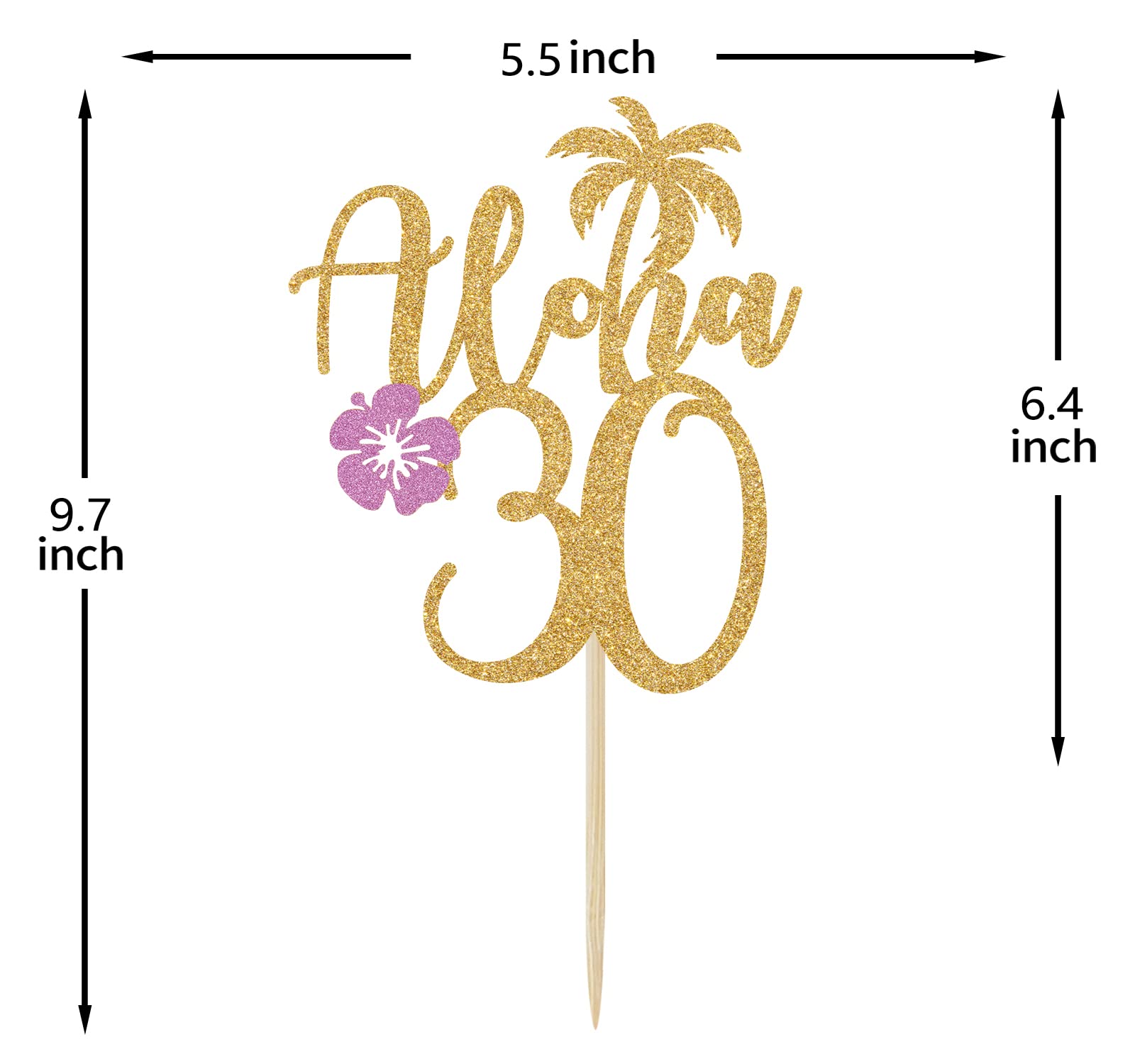 Aloha 30 Cake Topper - Gold Glitter Birthday Decor for 30th Anniversary & Milestone Celebrations - Perfect for Cakes, Cupcakes & Party Decorations