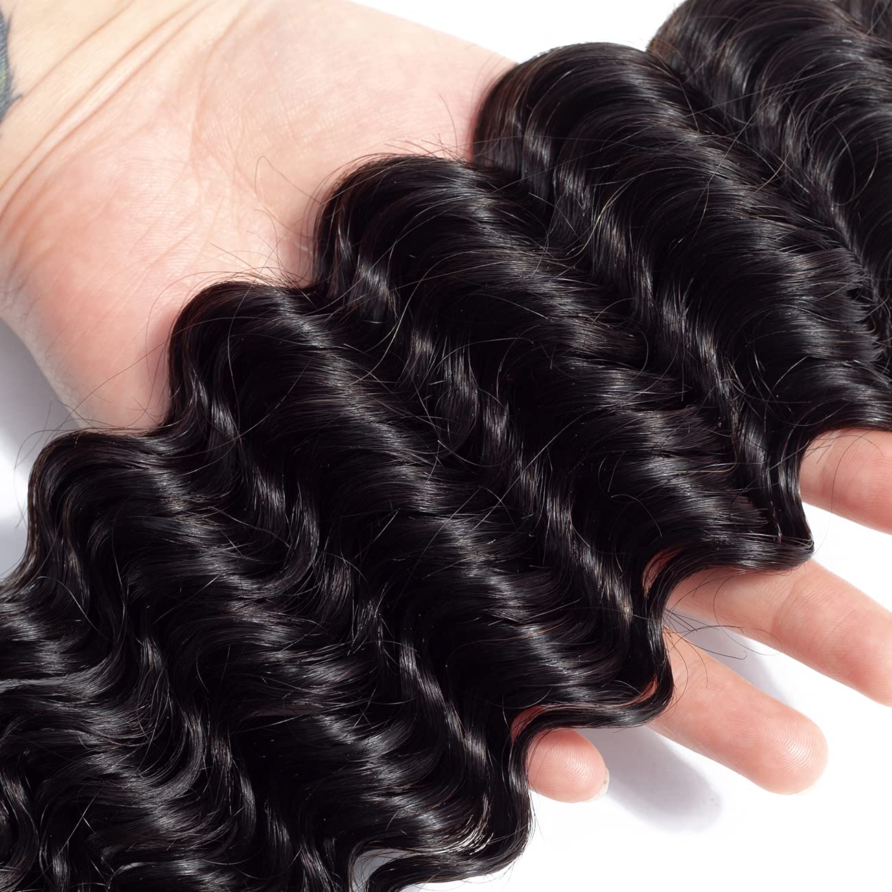10A Brazilian Virgin Human Hair Bundles 18 20 22 Inch - Unprocessed Deep Wave 3 Bundles with Double Strong Weft for Natural Curly Look | Perfect for Protective Styles, Weaves, Wigs & Hair Extensions
