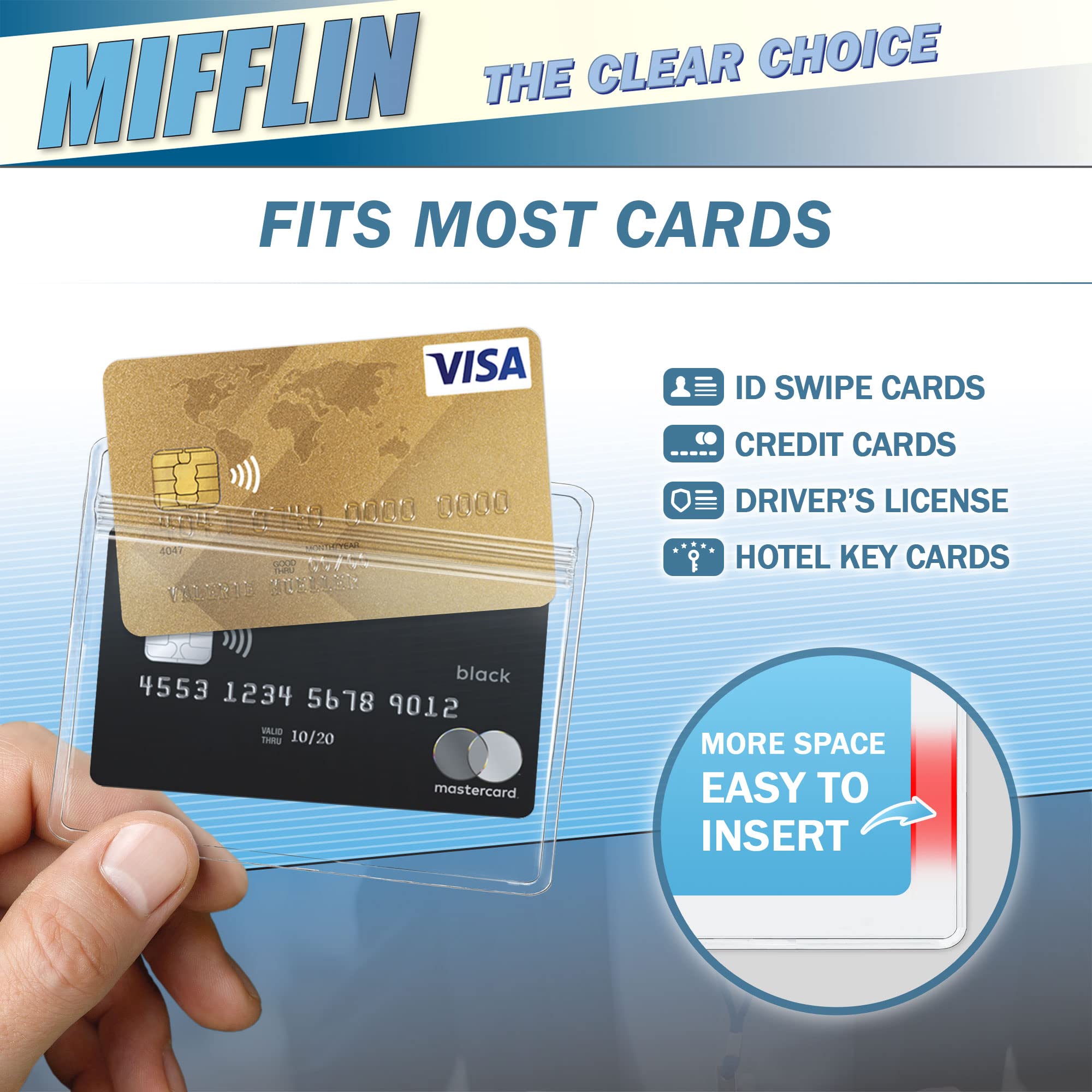 Mifflin-USA 1000 Pack Clear Horizontal ID Badge Holders (3.5x2.25 Inches) - Waterproof & Resealable Plastic Card Protectors for Events, Conferences & Workplace Security