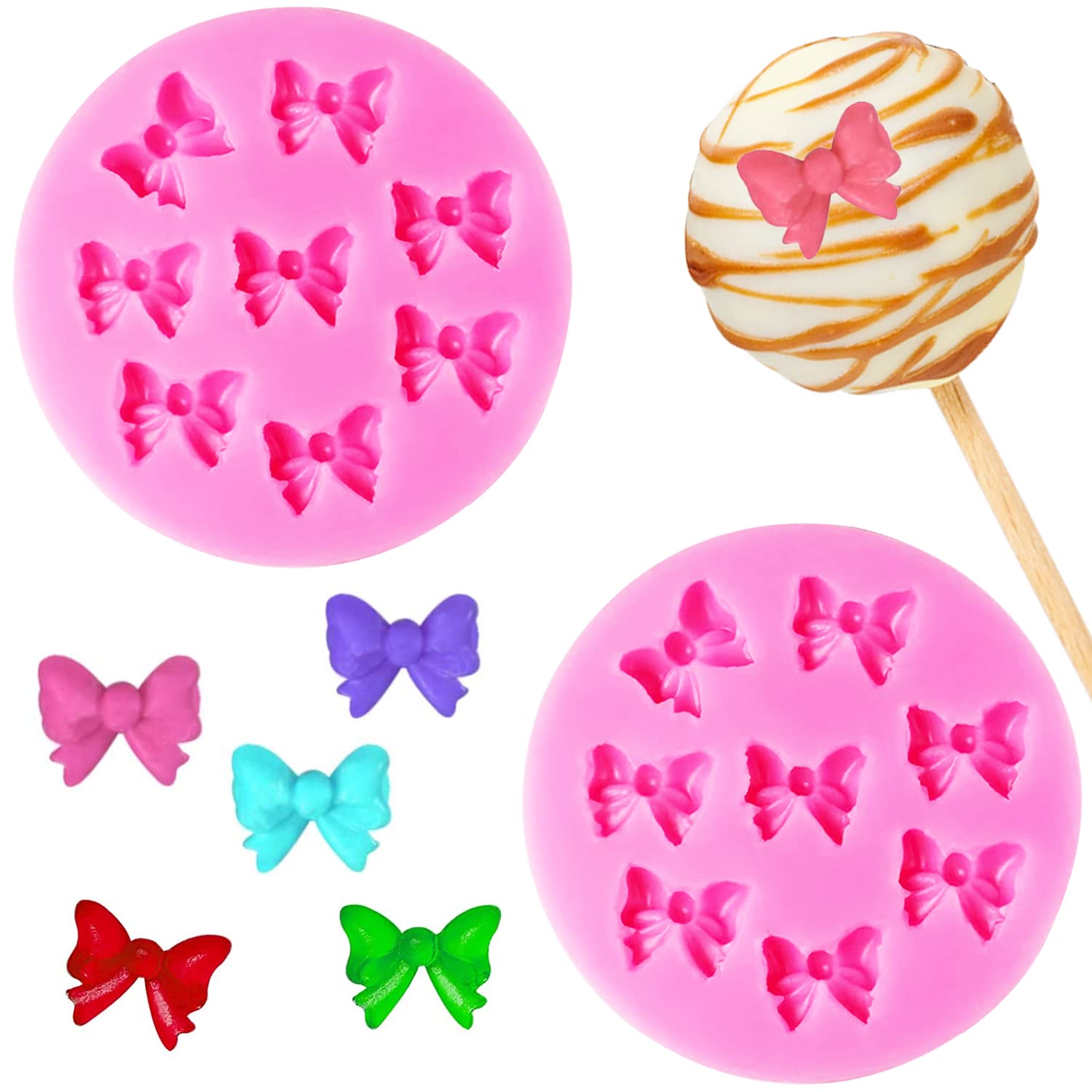 AIMEIKI 2-Pack Mini Bow Silicone Fondant Molds for Cake Decorating, Chocolate, Candy & DIY Crafts - Perfect for Birthday Cakes, Cupcakes, Cookies and Party Desserts