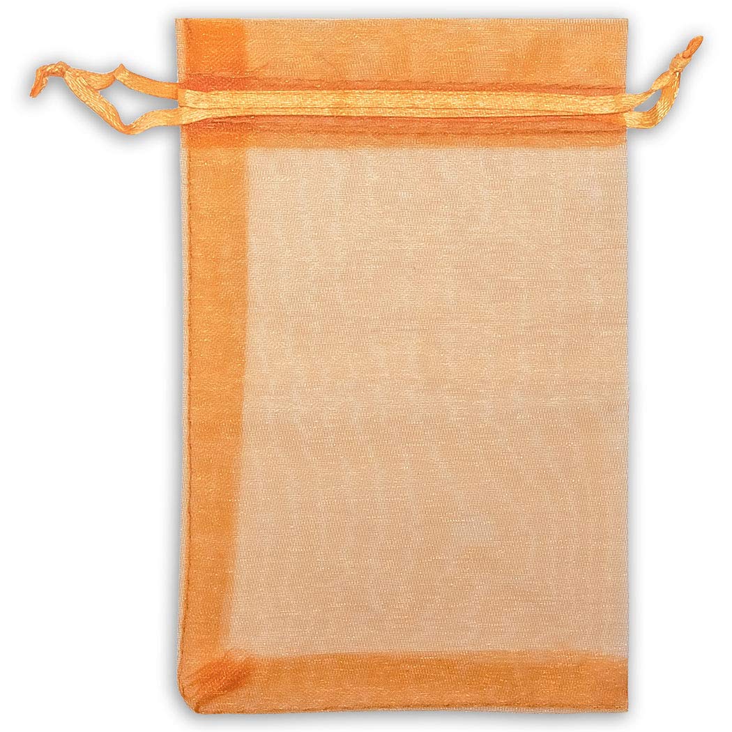 6x8 Orange Sheer Organza Gift Bags 100-Pack with Drawstring - Jewelry Bags, Candy Bags, Wedding Favors, Party Treat Bags - Perfect for Birthdays, Baby Showers & Bridal Events