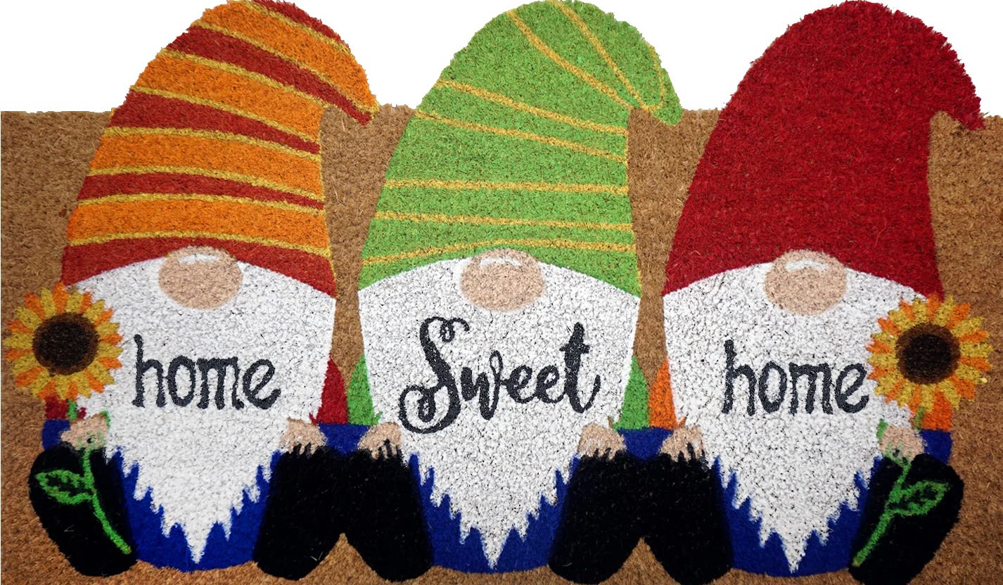 Natural Fiber Coir Doormat for Spring - Home Sweet Home Gnome Design | Durable & Eco-Friendly Welcome Mat for Front Door, Porch, and Entryway Decor