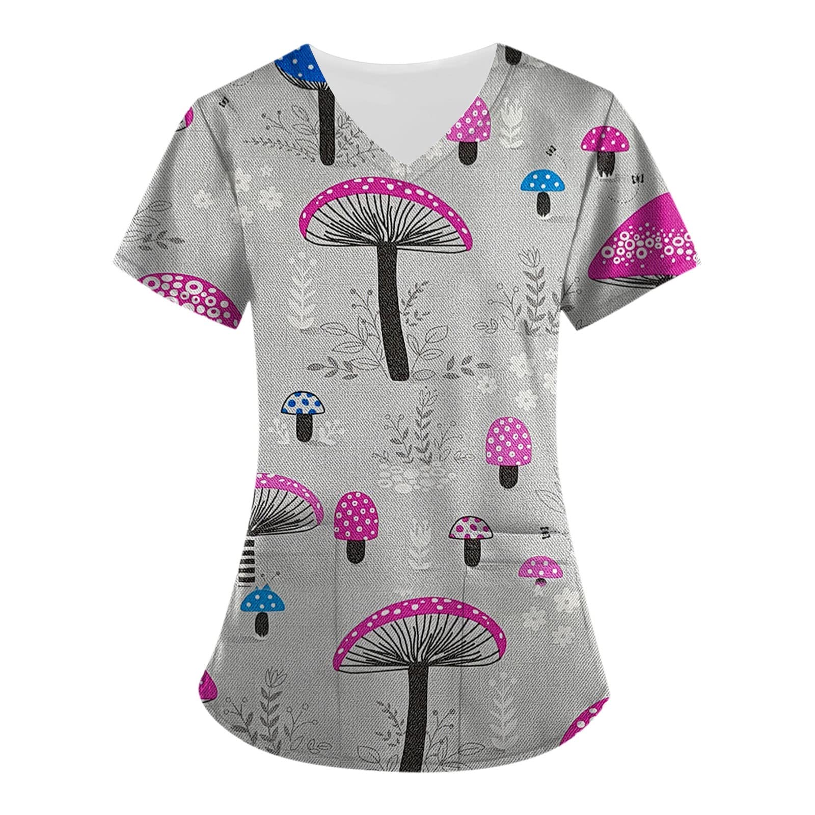Women's Stretchy Plus Size Scrub Short Sleeve Tops - Cute Printed Work Uniform for Nurses & Healthcare Professionals - Comfortable Summer Blouse for Casual Workwear & Medical Scrubs