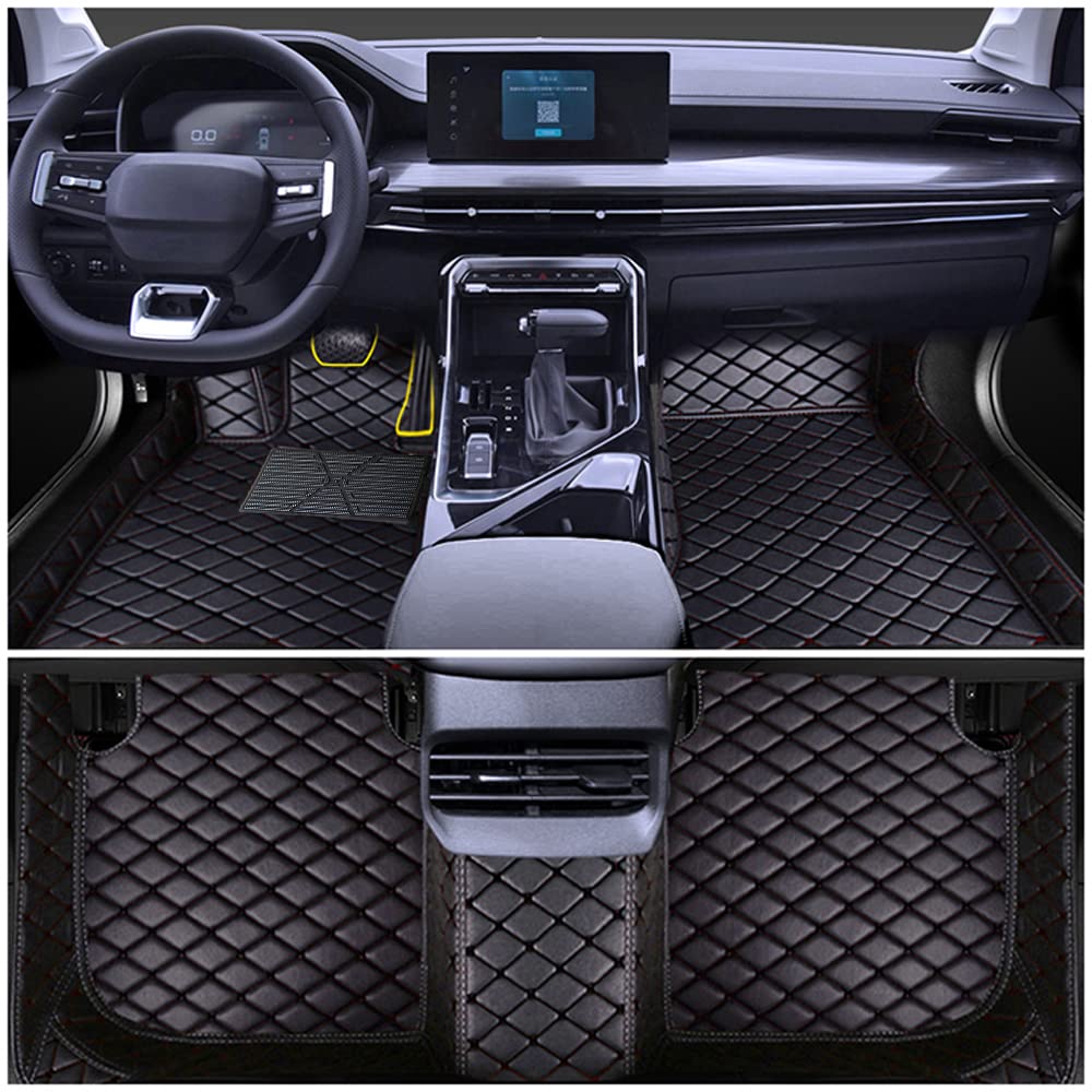 Premium Leather Car Floor Mats for Porsche Cayenne 2018-2019 - Full Coverage Front & Rear Set (Black) | Waterproof & Anti-Slip Protection for Luxury SUVs