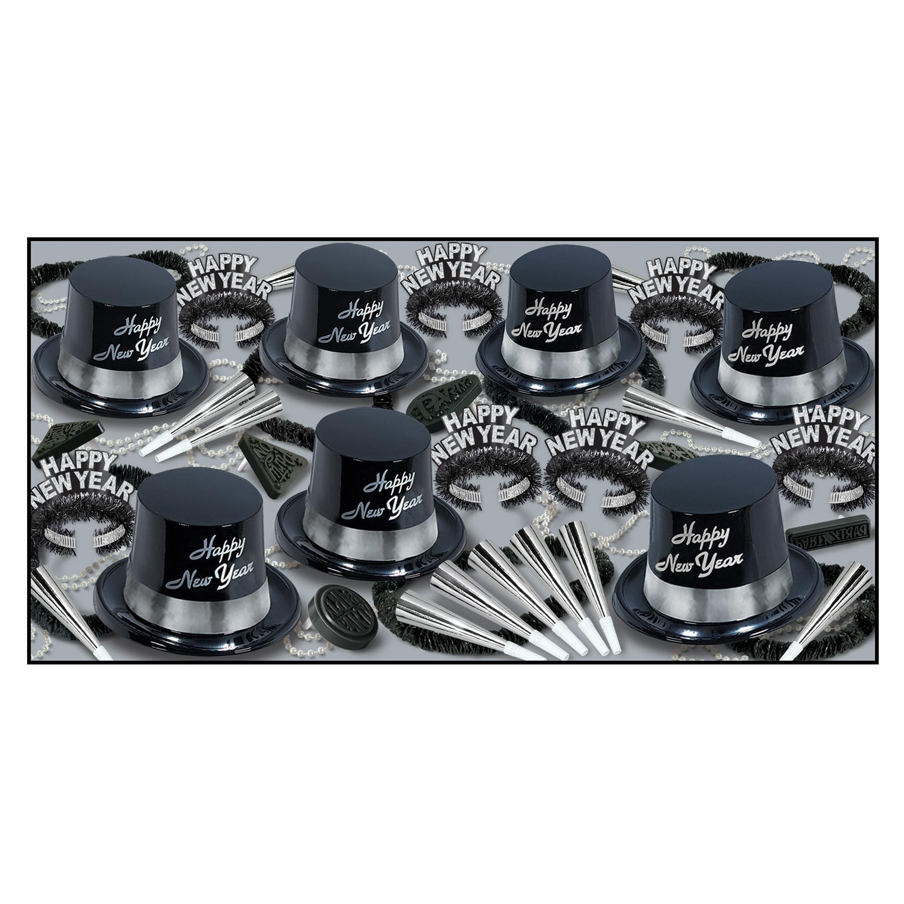 Beistle New Year's Party Hats for Adults - One Size Fits All - Black & Silver Glitter Celebration Hats - Perfect for NYE Countdown, Ball Drop Parties & New Year's Eve Festivities
