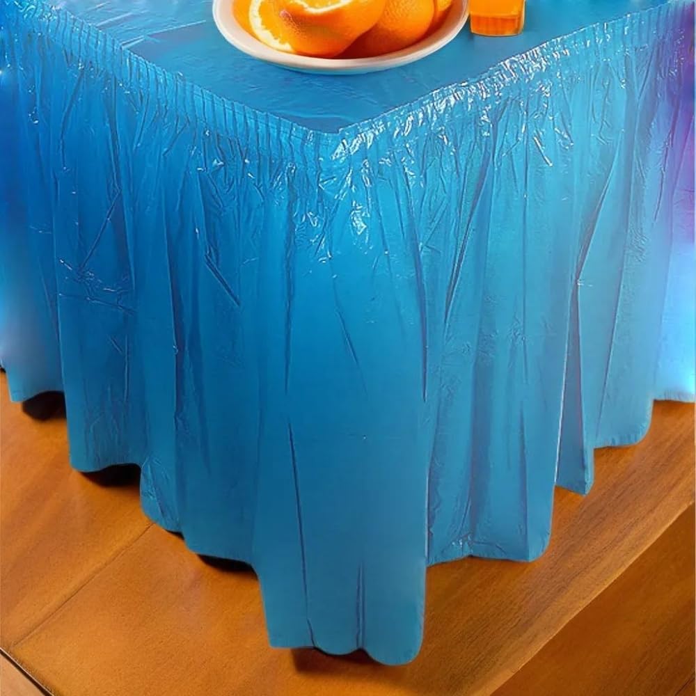Blue Plastic Pleated Table Skirt for Party Decorations - Perfect for Birthday, Wedding, and Event Table Coverings