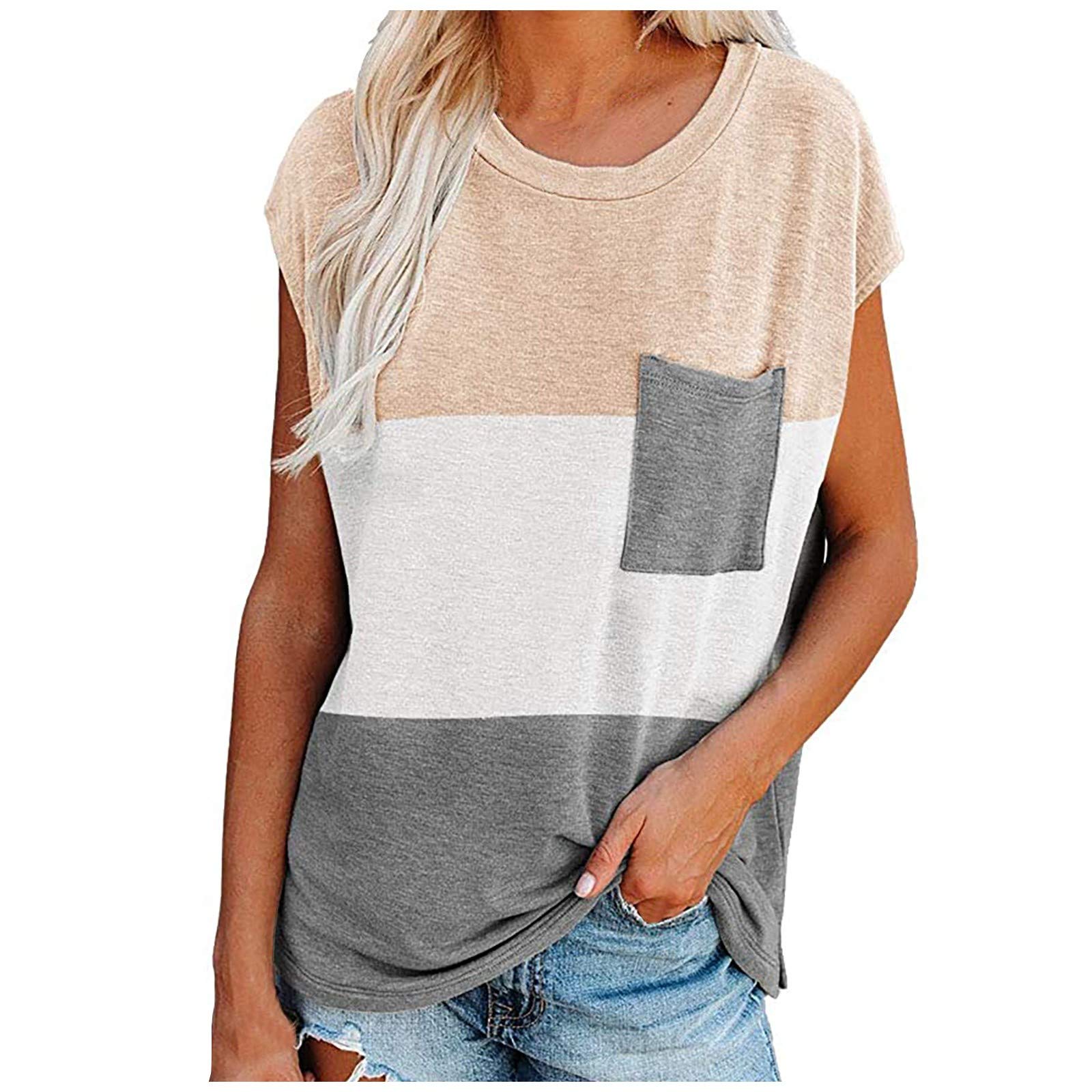 Women's Casual Summer T-Shirt - Round Neck Loose Fit Chiffon Top with Contrast Pocket Detail | Perfect for Beach Outings, Weekend Brunch & Summer Vacations