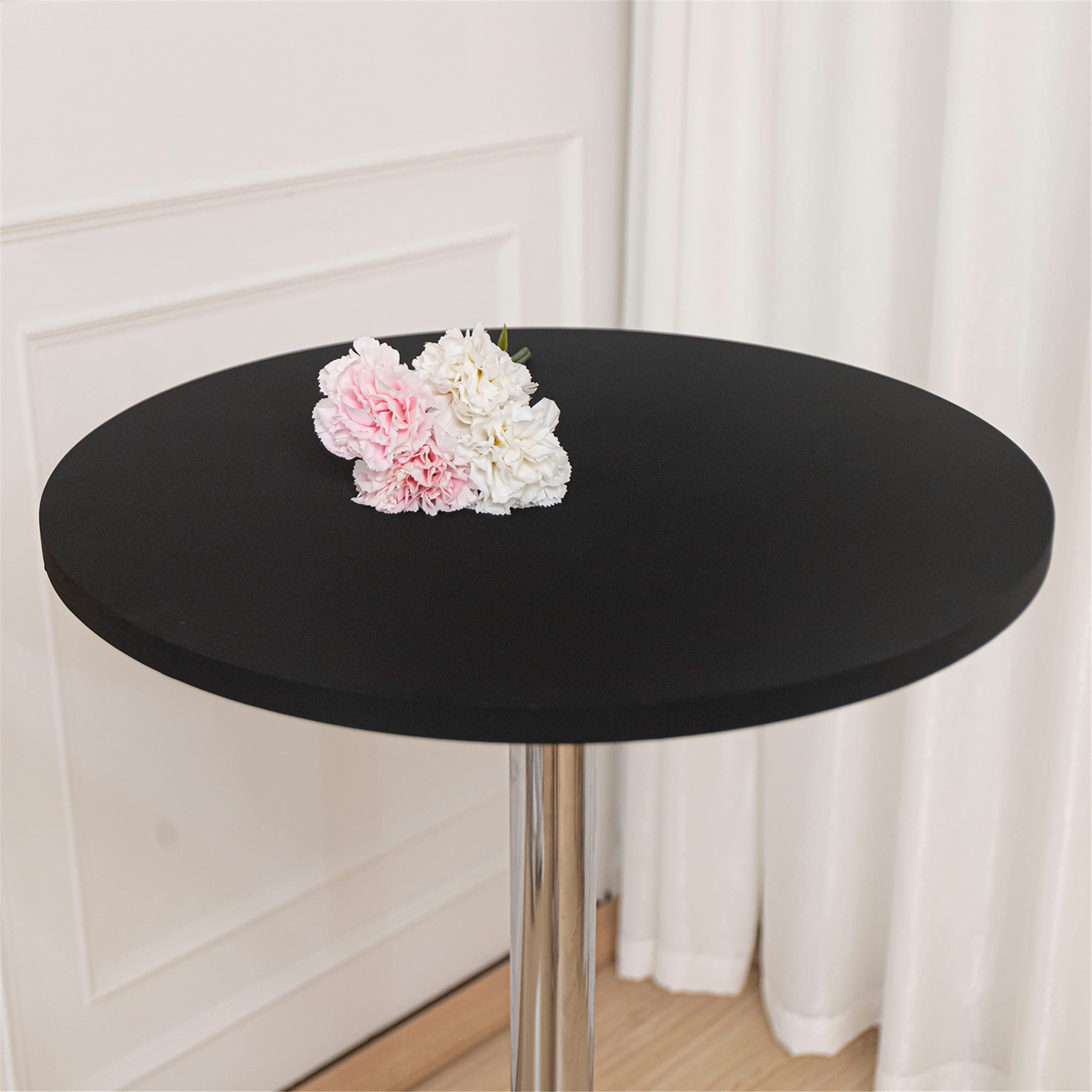 10-Pack Black Round Stretch Tablecloths - 24 Inch Elastic Spandex Fitted Table Cover for Cocktail, Bar & Folding Tables - Perfect for Parties, Weddings & Restaurant Events