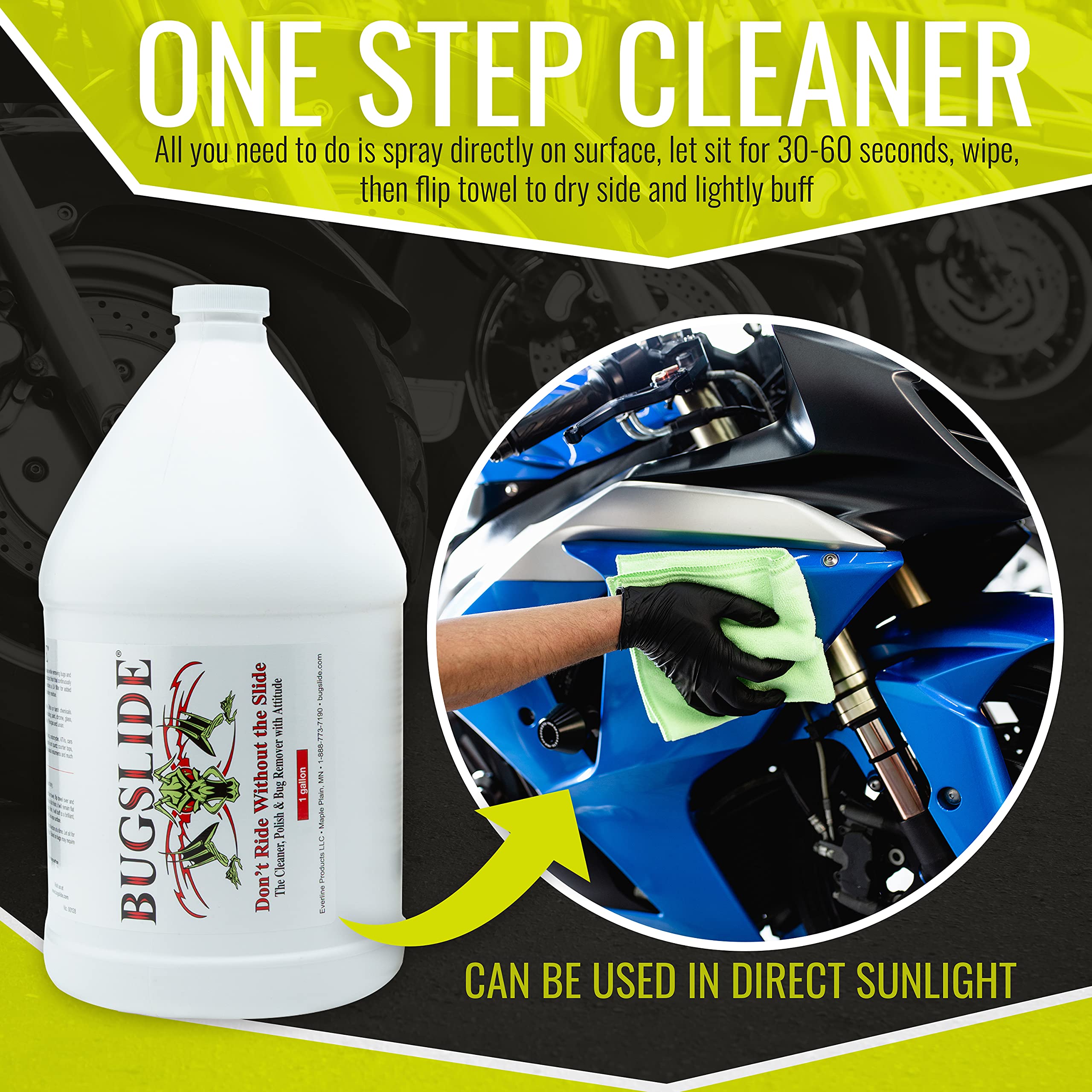 BugSlide 1 Gallon Cleaner Refill for Spray Bottles & Travel Kits - Multi-Surface Cleaning Solution for Cars, Home & Outdoor Use - Shines, Degreases, Polishes - Perfect for Vehicle Detailing, Kitchen Cleaning & Camping Gear Maintenance