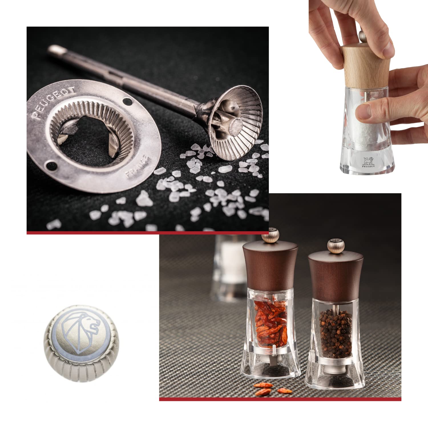Peugeot Oleron Manual Salt Grinder - Adjustable Transparent Acrylic & Beechwood Mill - 5.5 Inch Chocolate Brown - Perfect for Kitchen, Dining Table & Gourmet Cooking