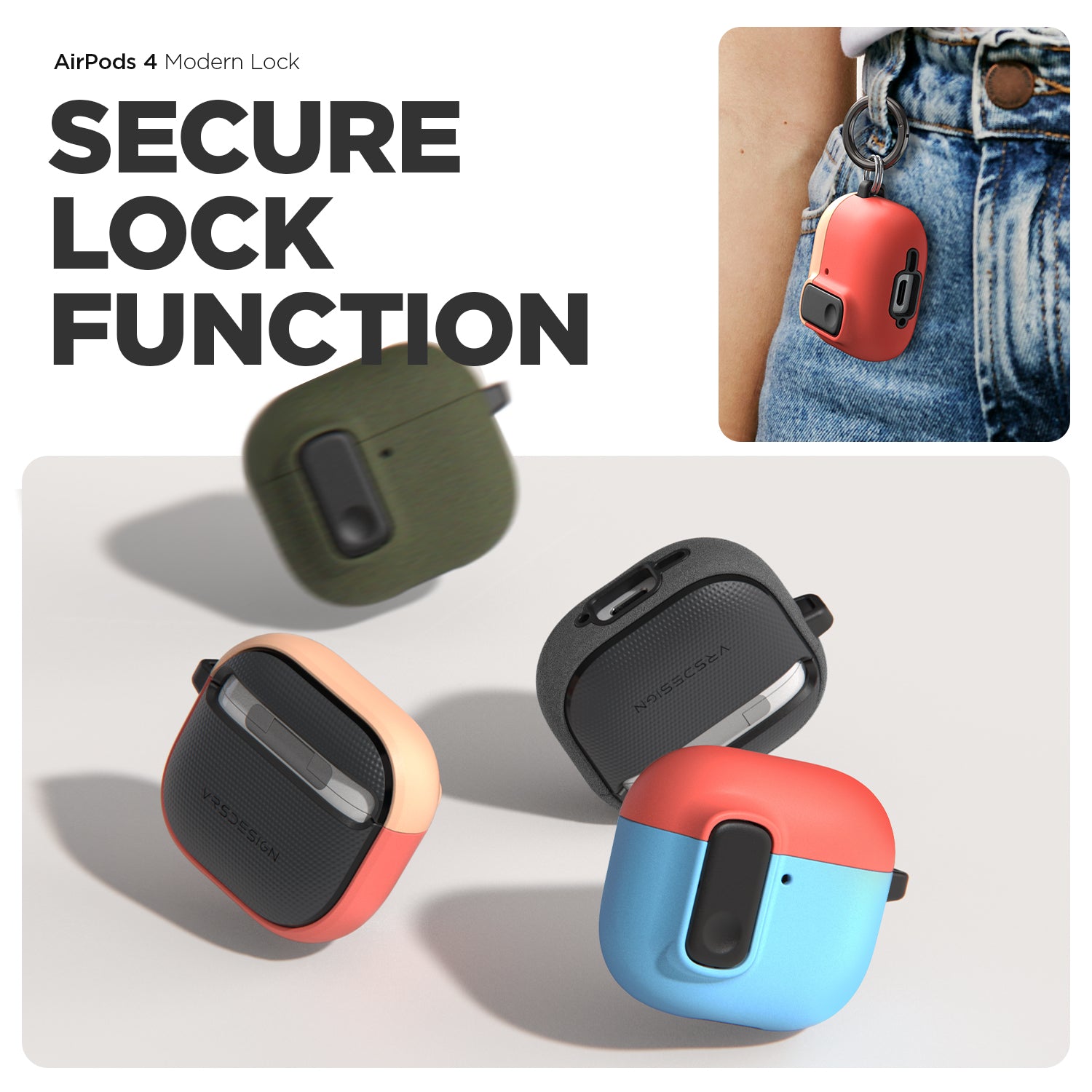Apple AirPods 4 Protective Case - MODERN LOCK Series Shockproof Cover with Precise Cutouts | Perfect for Gym, Travel & Daily Use
