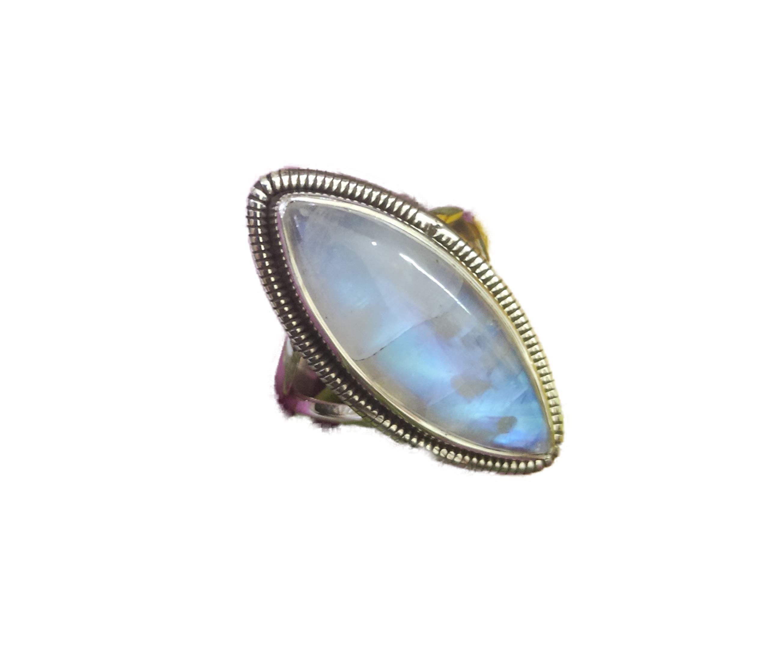 Genuine Rainbow Moonstone Ring - 925 Sterling Silver Marquise Gemstone Ring for Engagement, Promise, June Birthstone & Anniversary | Victorian Style Bohemian Jewelry - Perfect Unique Gift for Women, Brides & Boho Lovers (Ideal for Weddings, Proposals & Special Occasions)