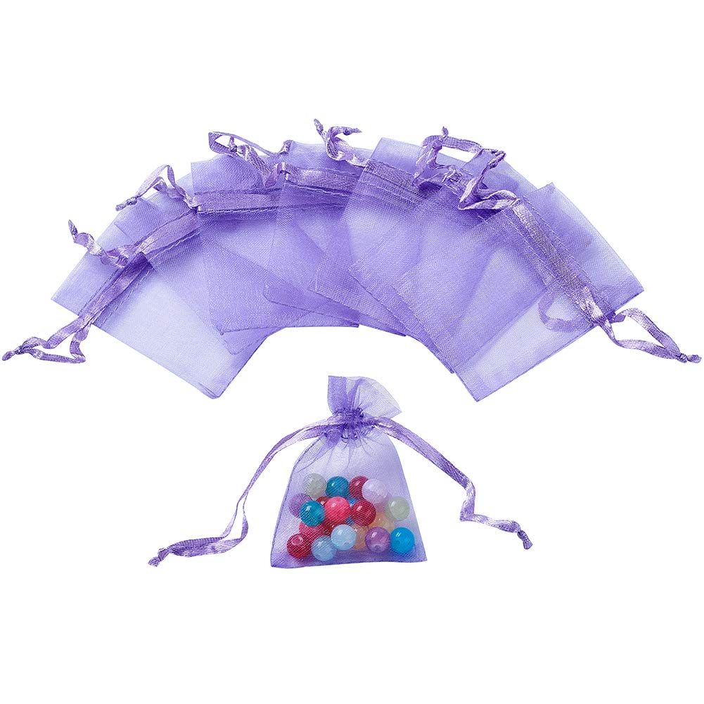 100 Pack Purple Organza Gift Bags 7x5cm - Satin Drawstring Pouches for Candy, Jewelry, Party Favors & Wedding Gifts | Elegant Packaging for Special Occasions