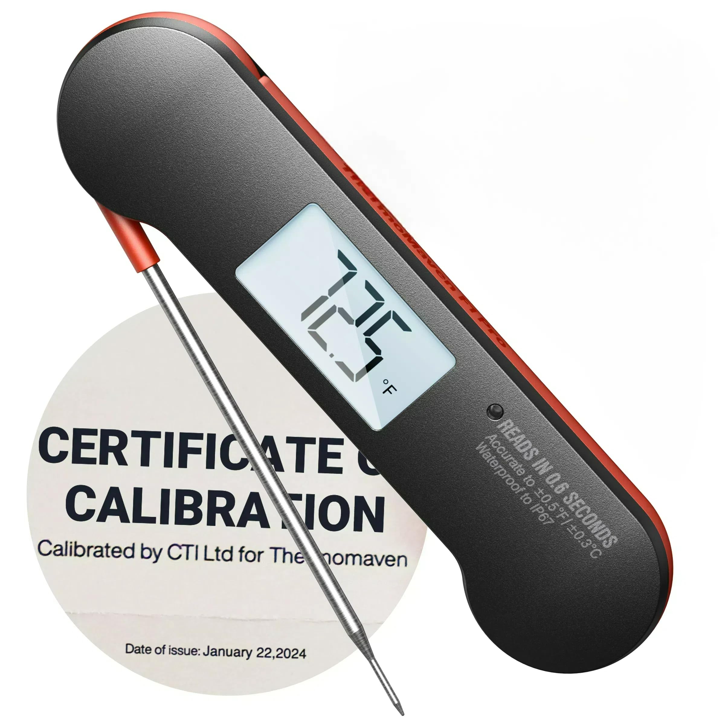 Professional Digital Meat Thermometer - 0.6 Sec Instant Read, ±0.5℉ NIST Certified Accuracy, Waterproof with Bright Backlit Display - Perfect for Grilling, BBQ, Smoking, Baking & Cooking