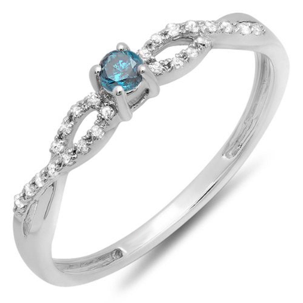 Dazzlingrock 0.20 Cttw 14K White Gold Round Blue & White Diamond Engagement Ring for Women - Perfect Bridal Jewelry Gift for Proposal, Anniversary & Wedding