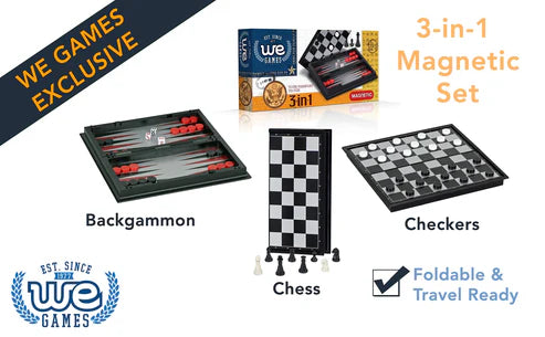 3-in-1 Magnetic Chess Set - Portable Travel Board Game for Kids & Adults - Perfect for Camping, Road Trips & Family Game Nights