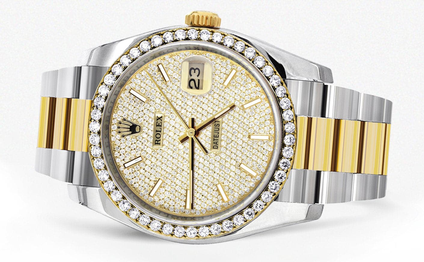 Luxury 36MM Diamond Gold Rolex Watch for Men - Oyster Band & Diamond Dial | Perfect for Business, Formal Events & Special Occasions