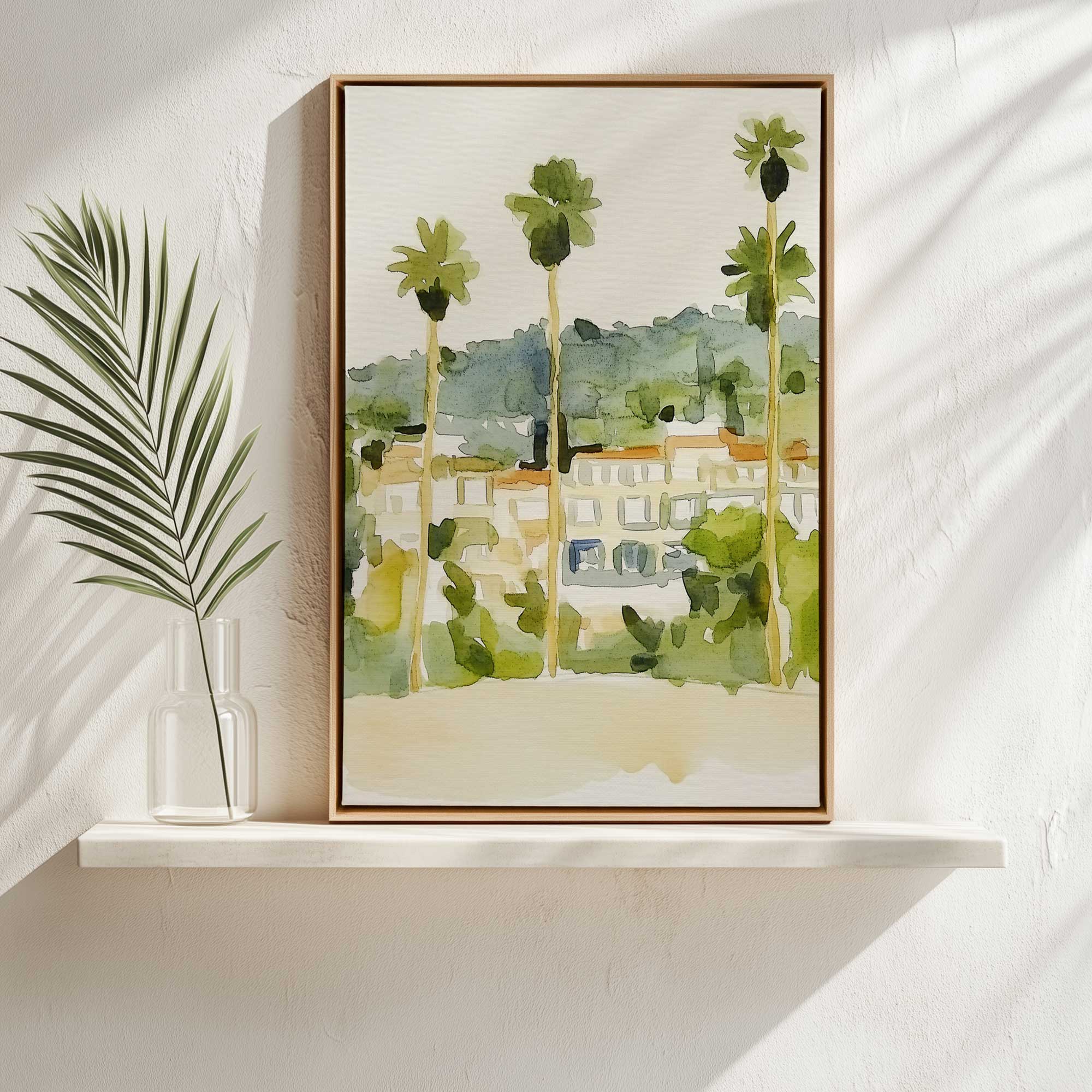 Desert Palms and Villas II Canvas Wall Art Print - Tropical Landscape Painting for Living Room, Bedroom & Office Decor