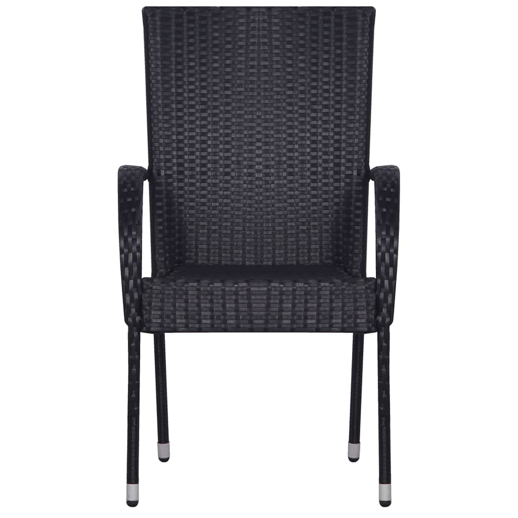 **2-Pack Black Poly Rattan Stackable Patio Chairs - Outdoor Garden, Pool, Backyard Furniture - Durable Wicker Armchairs for Relaxing in Your Lawn, Patio or Deck**