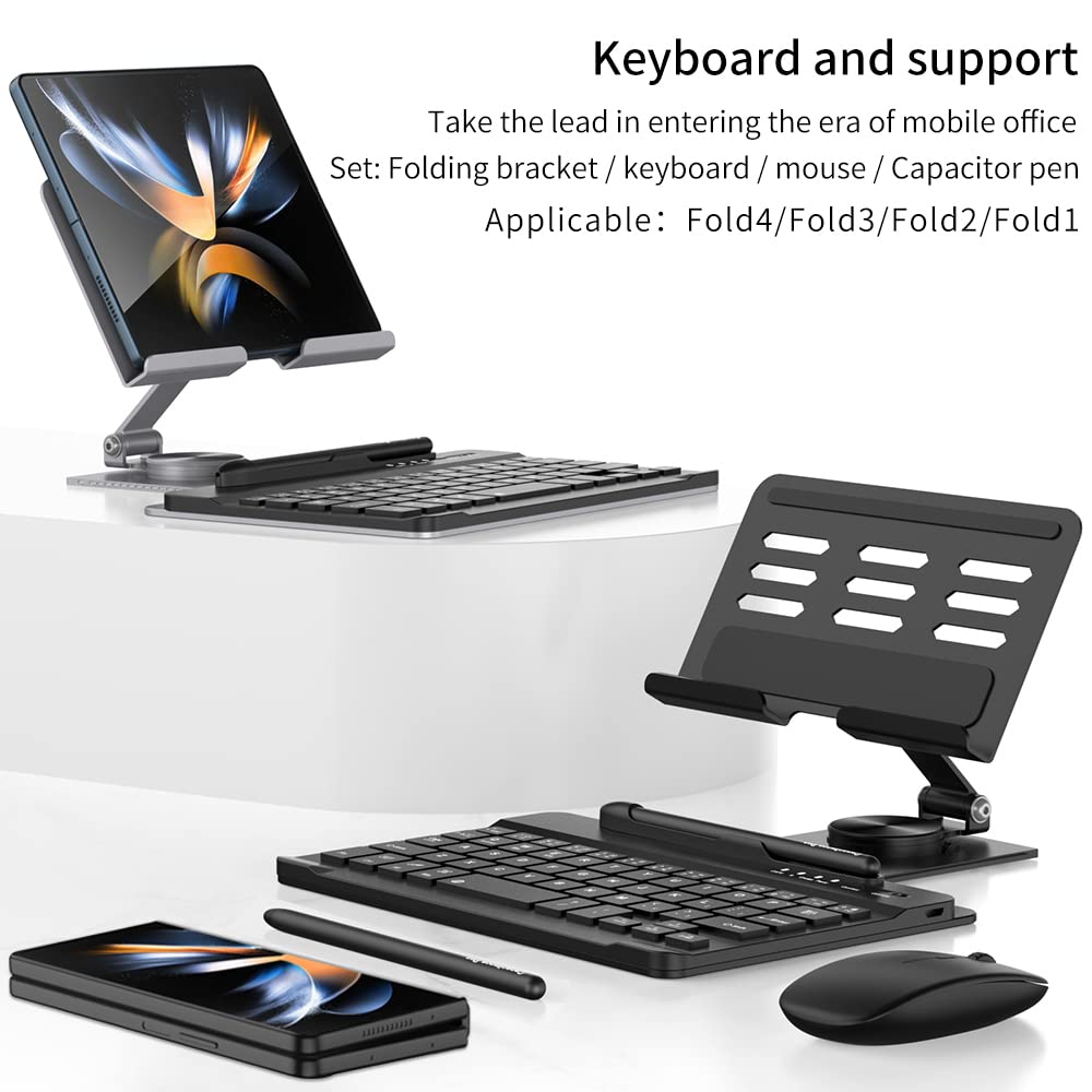 Adjustable Stand for Samsung Galaxy Z Fold 6/5/4/3 - Foldable Phone Holder with Stylus Pen & Bluetooth Keyboard Mouse Set - Perfect for Office, Travel & Home Workspace