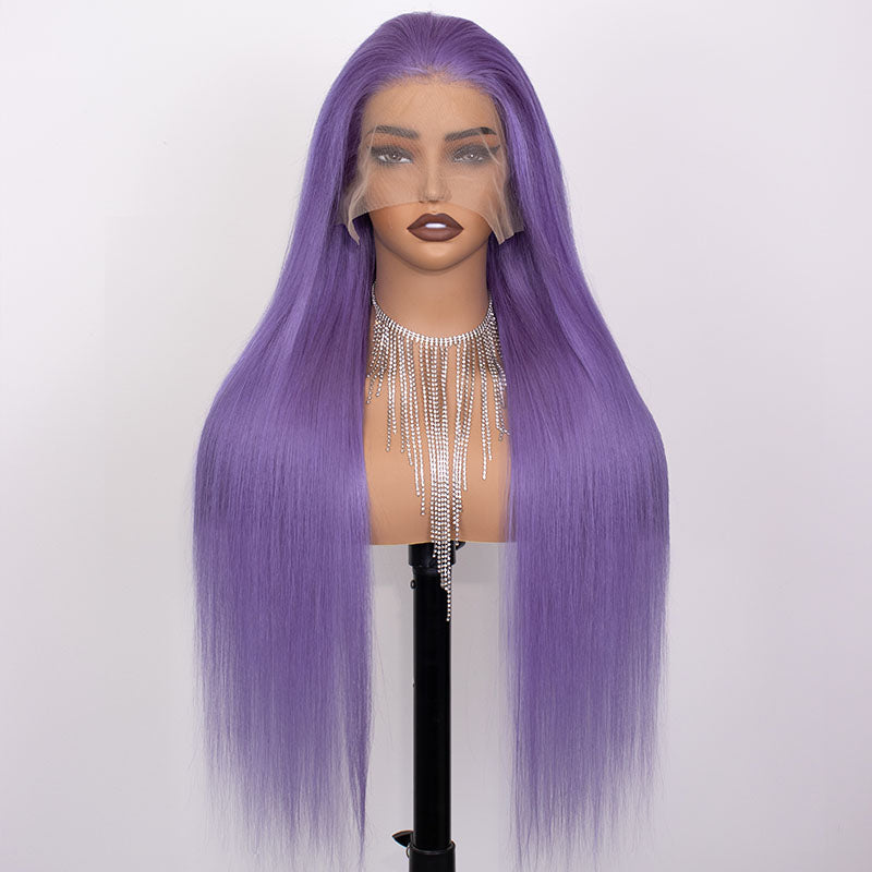 Eullair #613 Blonde Lavender Purple Pink Grey Straight Human Hair Wig with 13x4 Transparent Lace Frontal for Women | Perfect for Cosplay, Daily Wear & Special Occasions