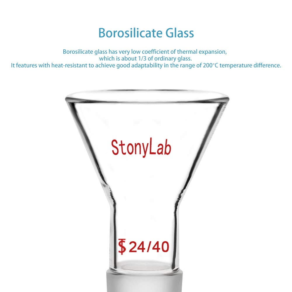 StonyLab Glass Short Stem Powder Funnel - 50mm Top Diameter with 24/40 Inner Joint - Premium Lab Glassware for Chemistry Experiments, Powder Transfer & Essential Oil Filling