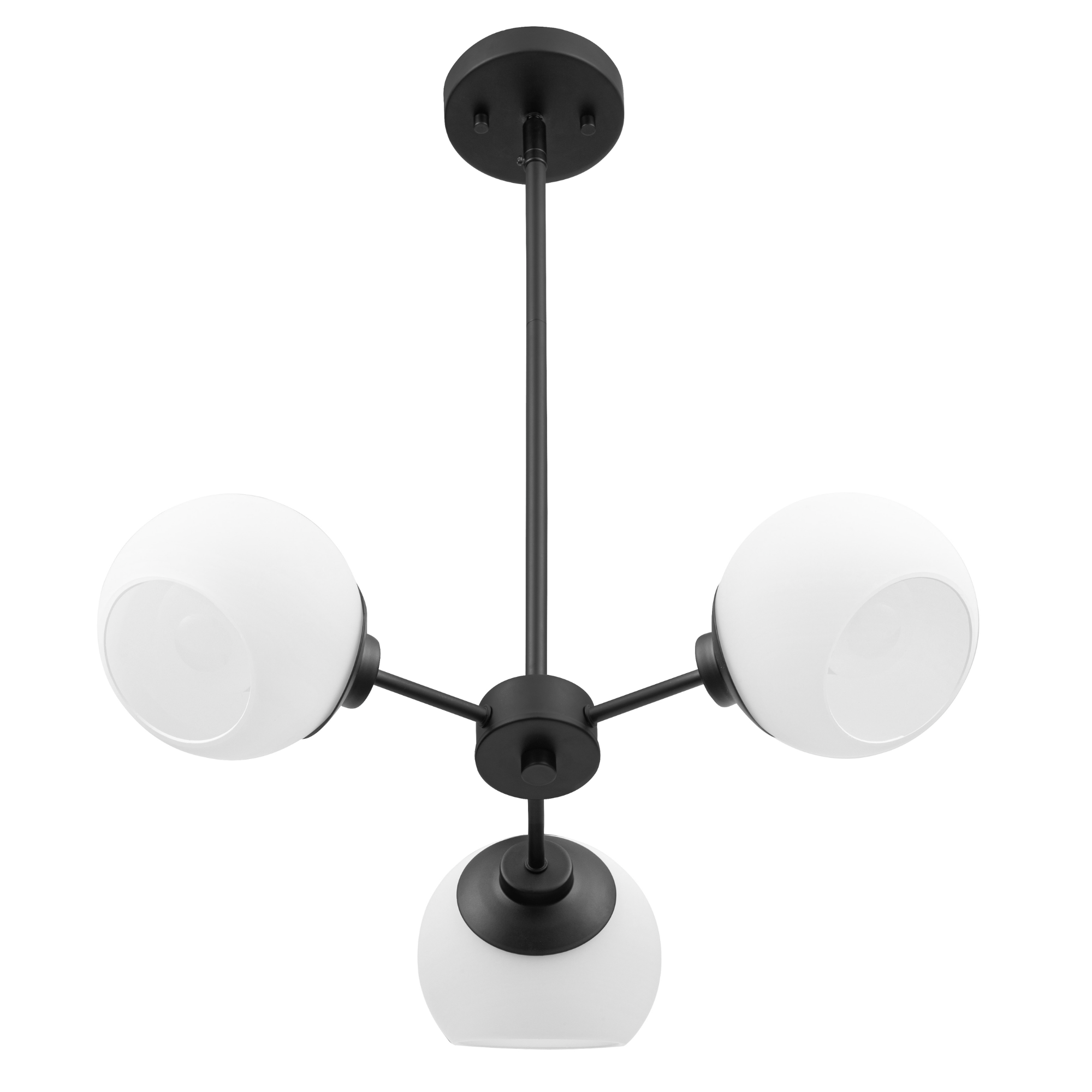 3-Light Stoll Chandelier in Matte Black with Opal Glass Shades - Modern Dining Room & Bedroom Ceiling Lighting Fixture
