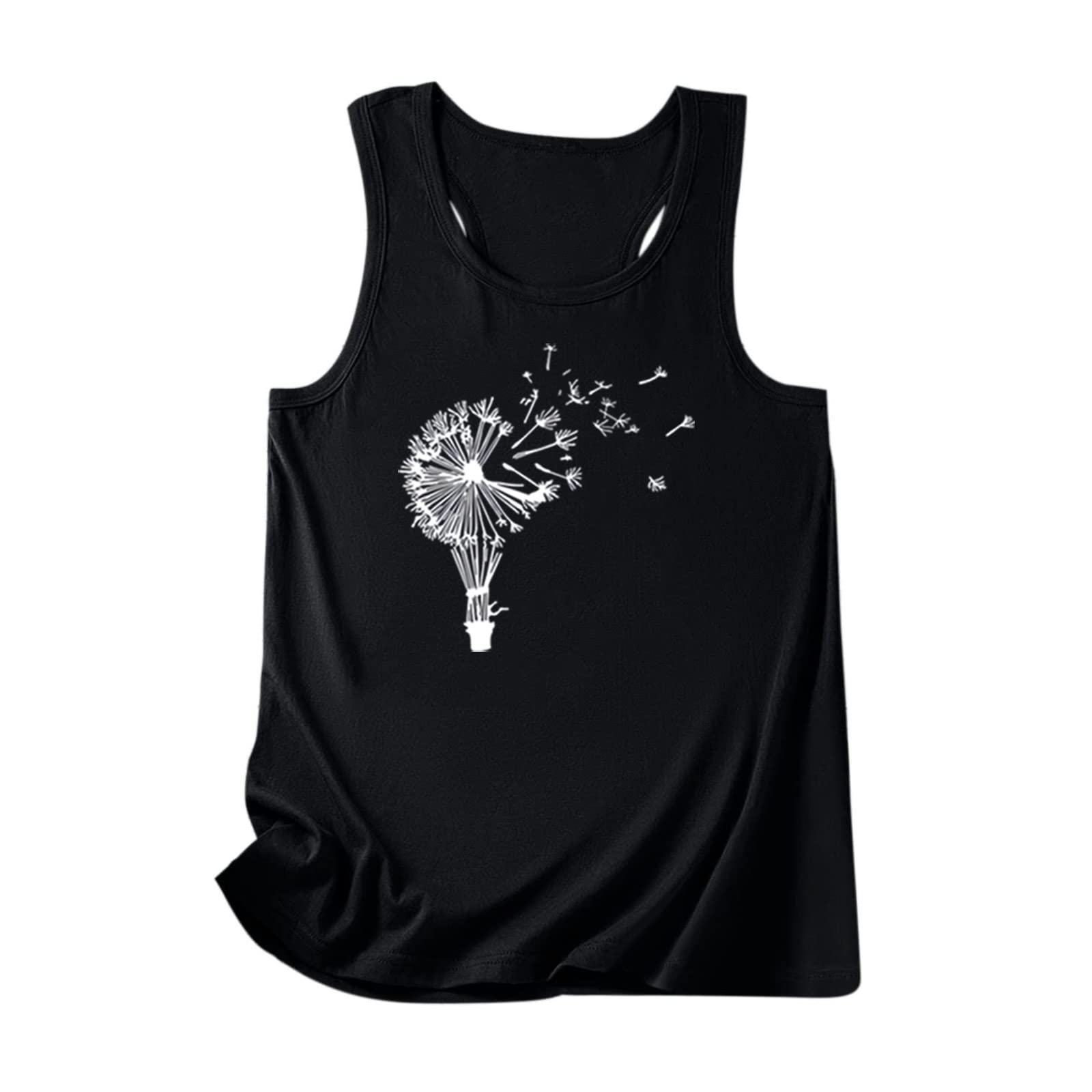 Women's Summer Sleeveless Dandelion Print Tank Top - Loose Fit Crewneck Casual Racerback Graphic Tee | Perfect for Beach Outings, Music Festivals & Everyday Wear
