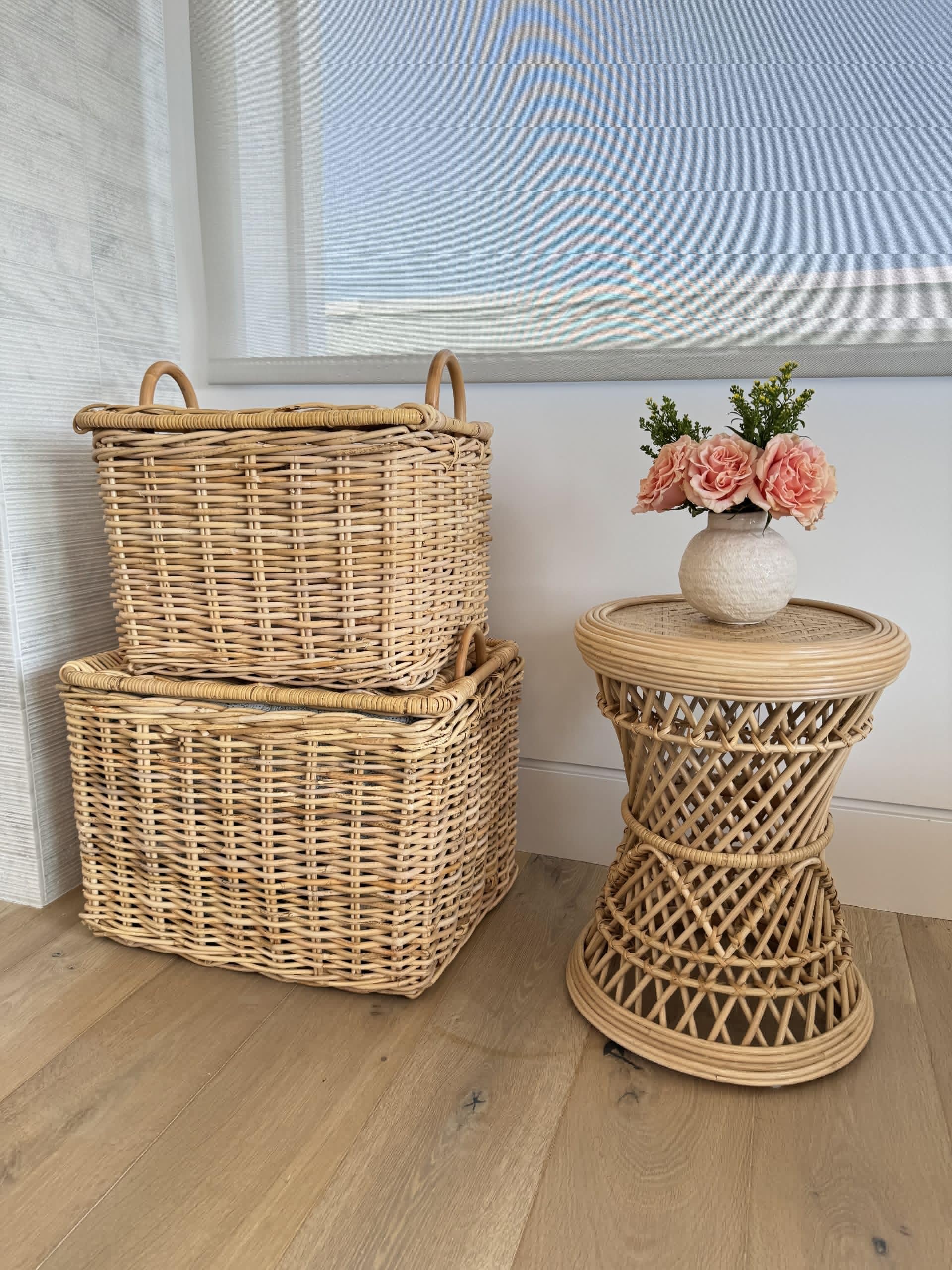 KOUBOO Large Rattan Core Rectangular Storage Basket with Lid - Natural Wicker Basket for Home Organization, Laundry Hamper, Toy Storage & Kitchen Supplies | Perfect for Living Room, Bedroom & Bathroom Decor