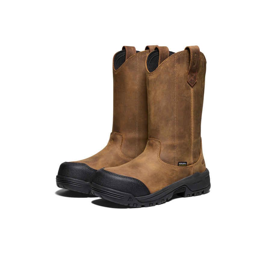 Women's Evanston Pull-On Waterproof Work Boots with Carbon Toe - Bison/Black - Perfect for Construction, Hiking & Outdoor Work